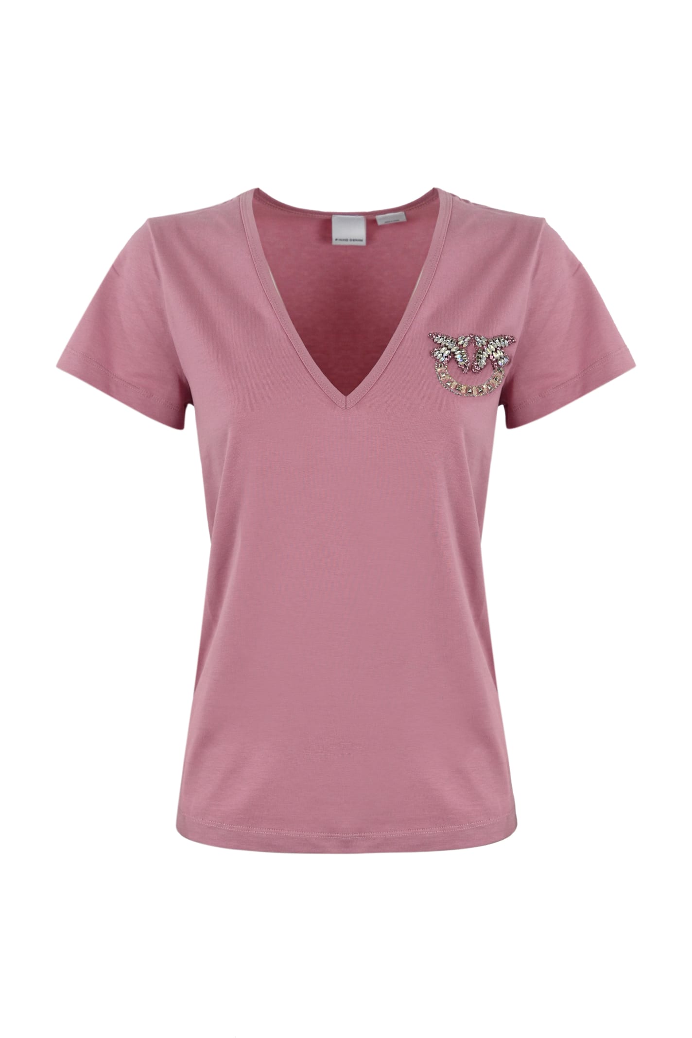 Pinko T-shirt With Love Birds Jewel Logo In Pink