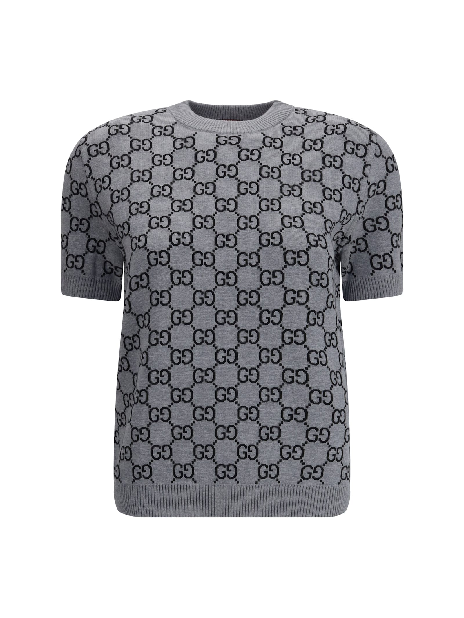Gucci Women Gg Allover Reverible Short Sleeves Pull In Gray