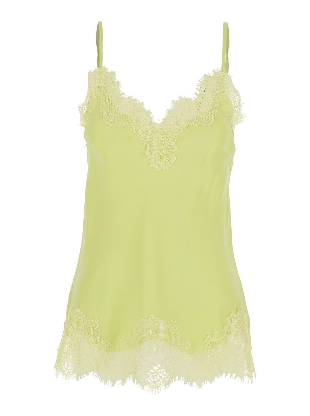 Gold Hawk Yellow Top With Lace Embroidery Details And Thin Straps In Fabric Woman In Green