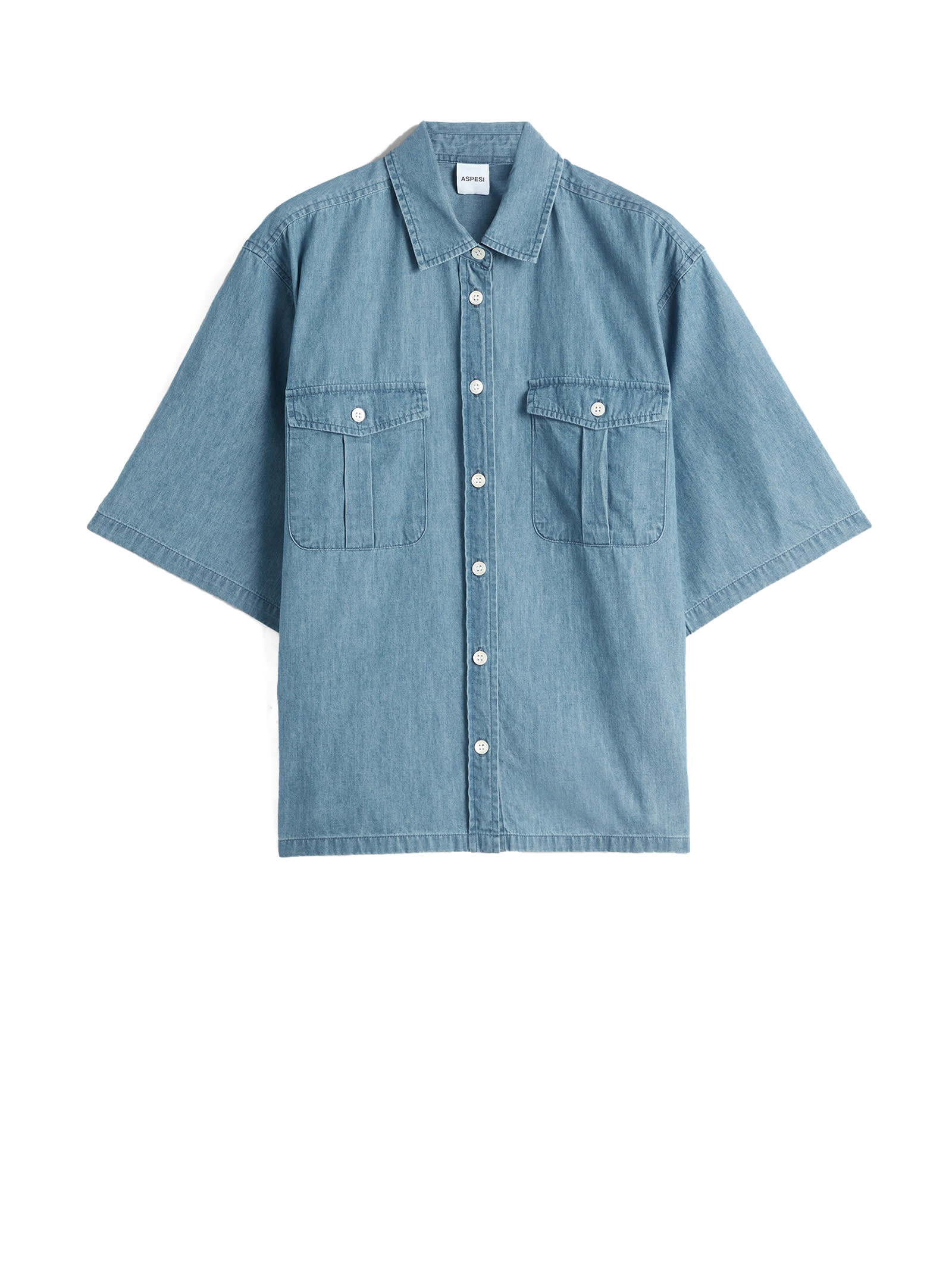 Shop Aspesi Short-sleeved Denim Shirt