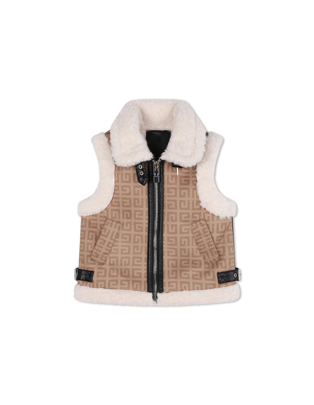GIVENCHY BEIGE GILET WITH 4G PRINT AND FAUX SHEARLING PROFILES