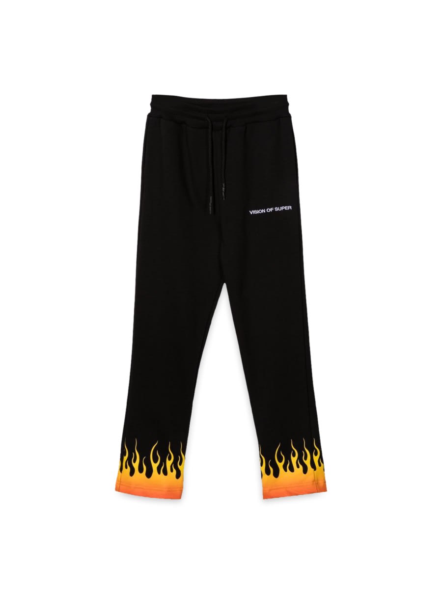 Vision Of Super Black Pants With Red Shaded Flames In Black