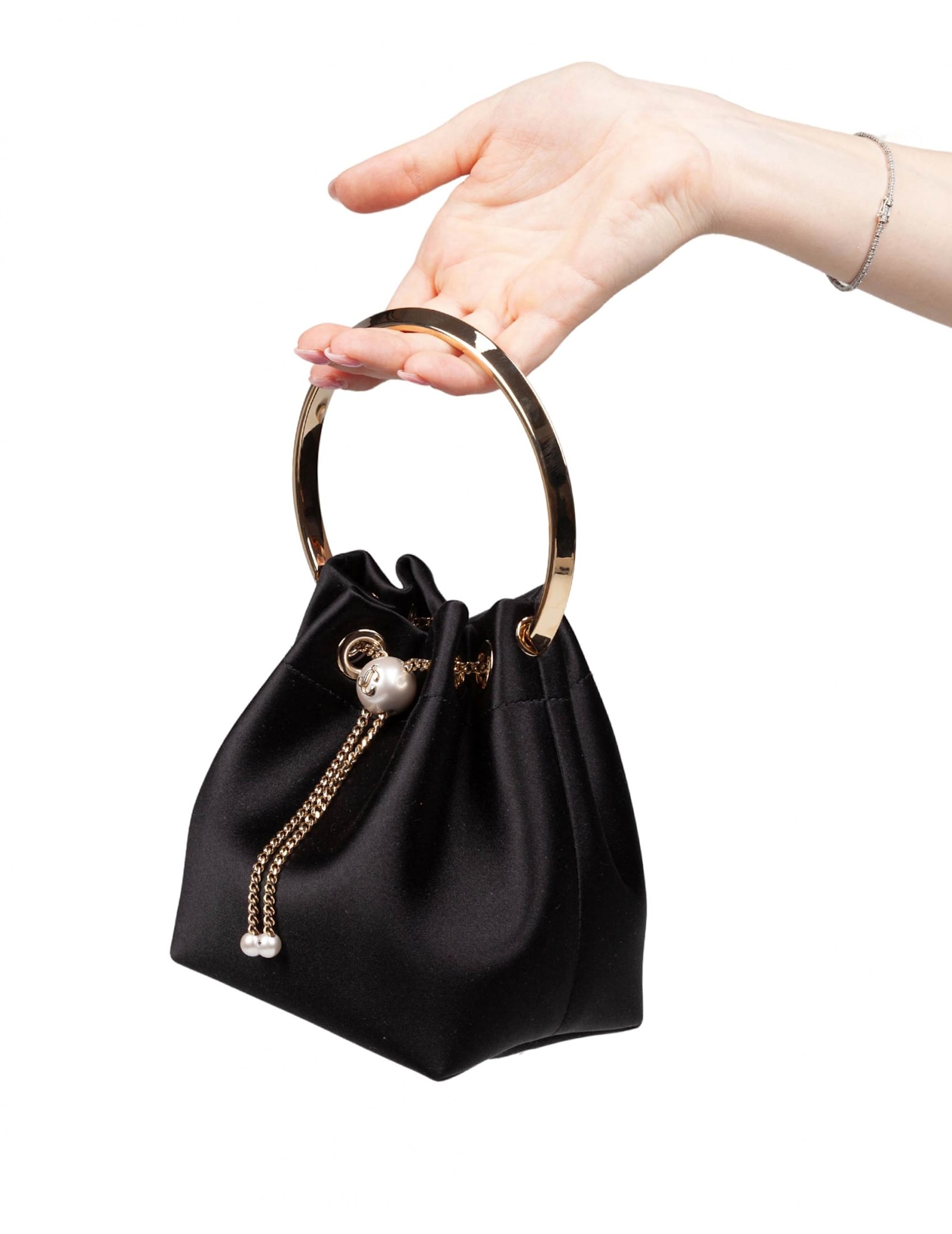 Jimmy Choo Bon Bon Black Satin Handbag In Black