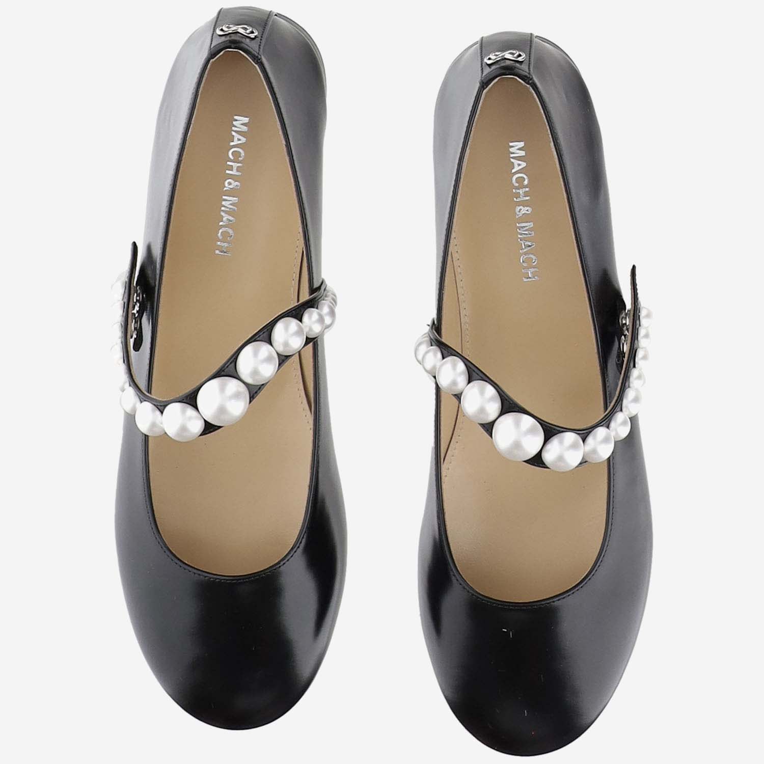 Shop Mach &amp; Mach Leather Ballerinas With Pearls In Black