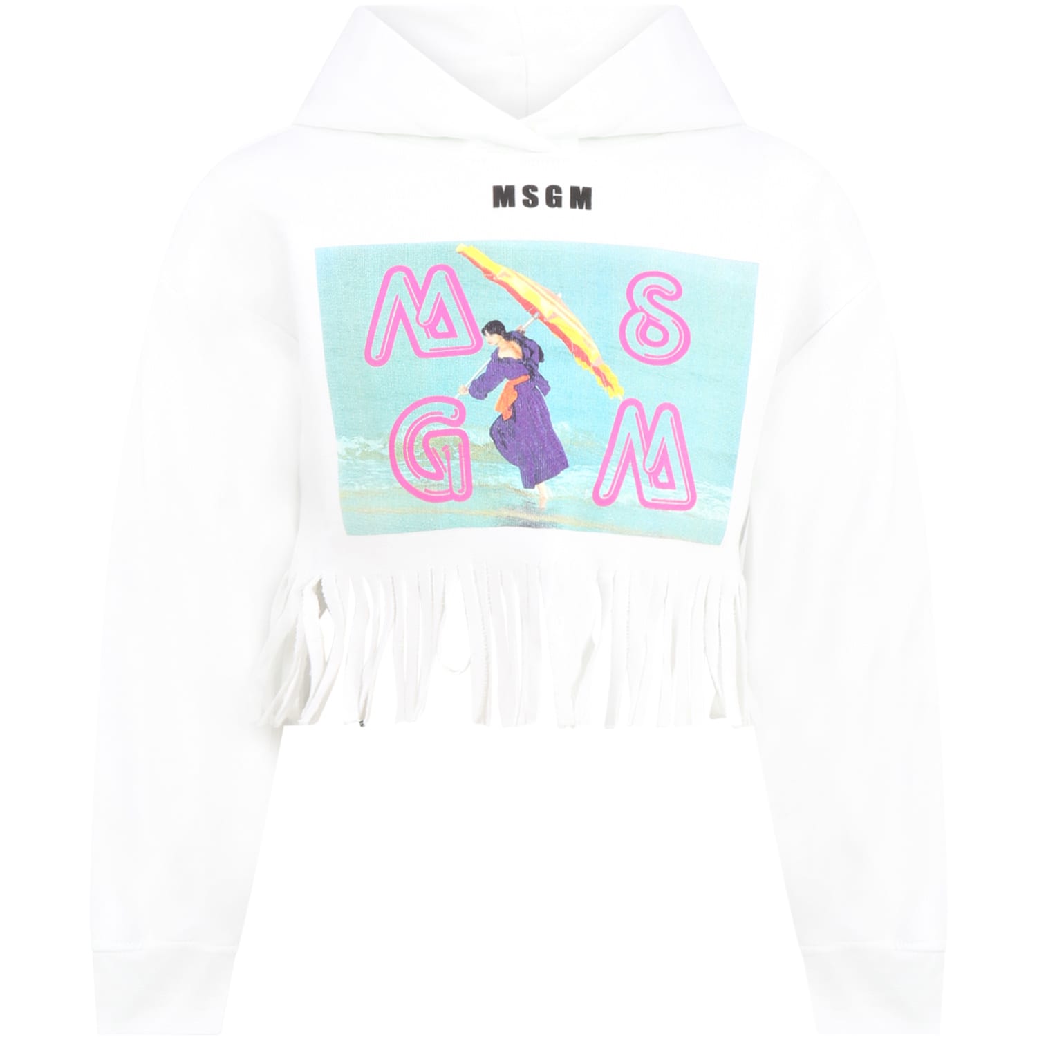 MSGM White Sweatshirt For Girl With Colorful Print