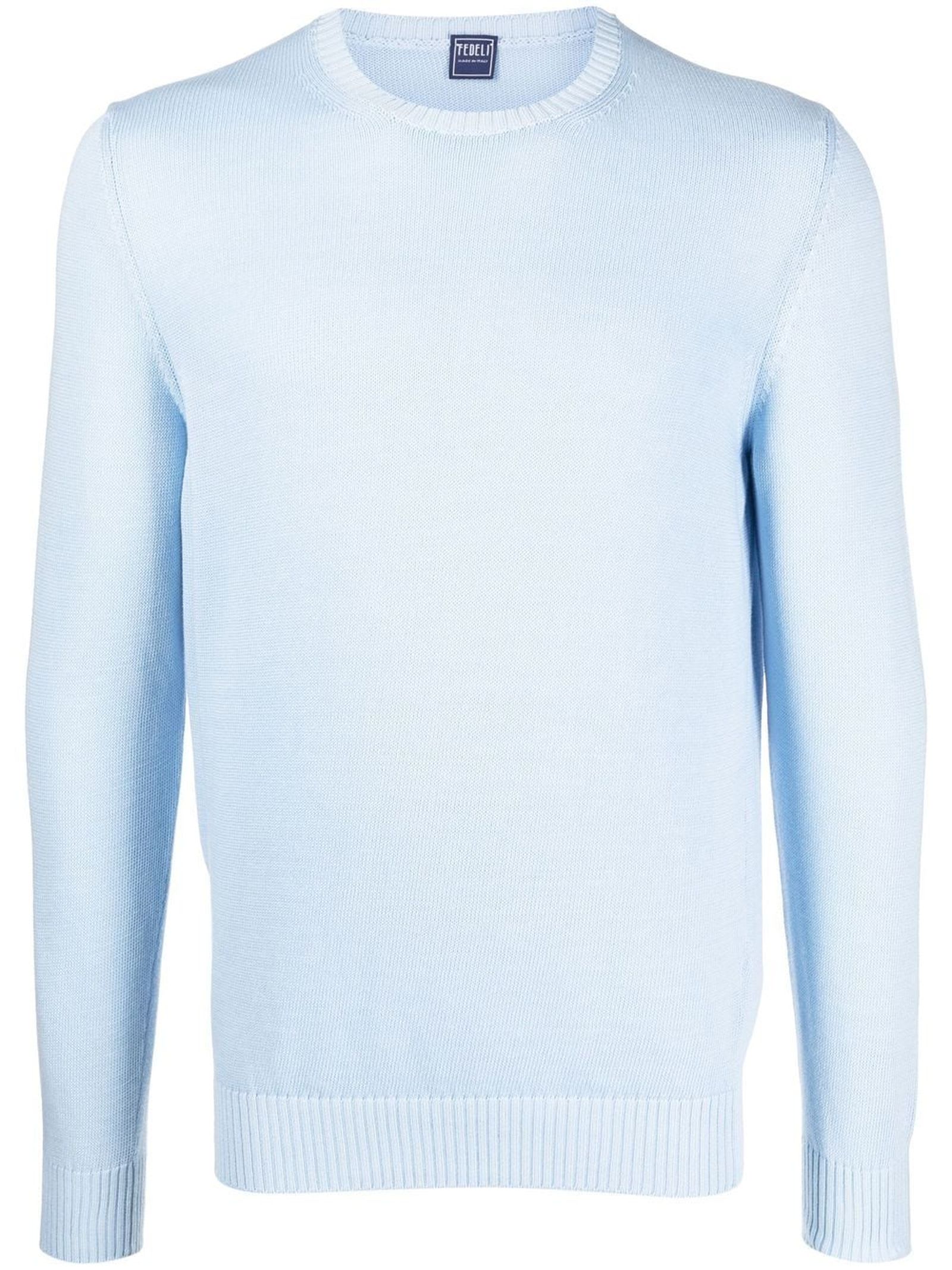 Fedeli Light Blue Cotton Pullover