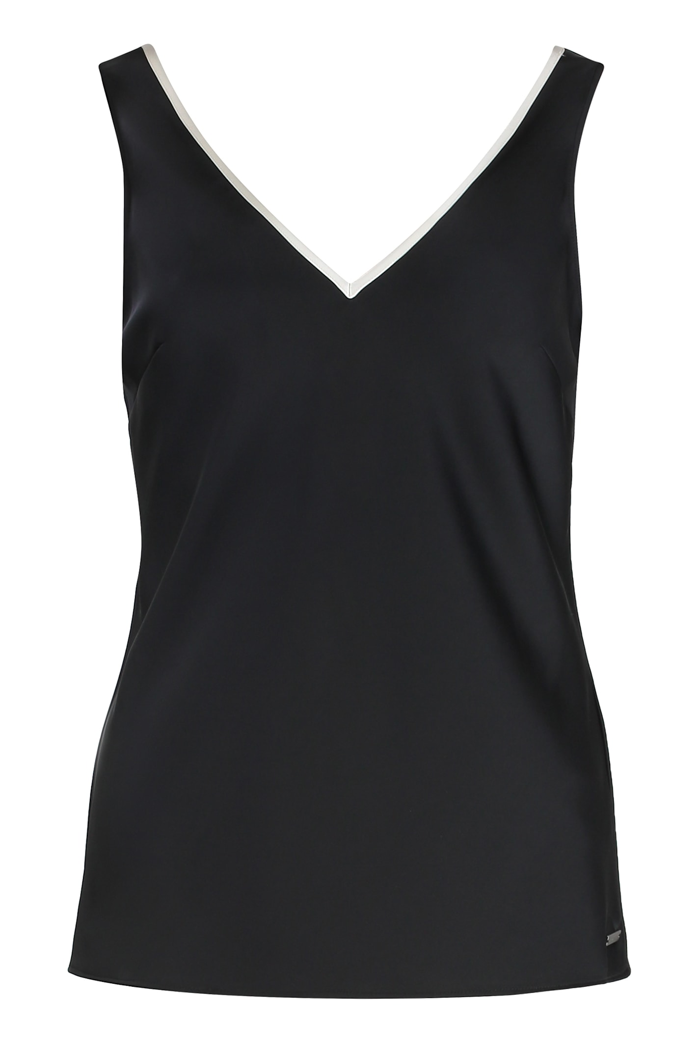 Calvin Klein Satin V-neck Sleeveless Top In Black