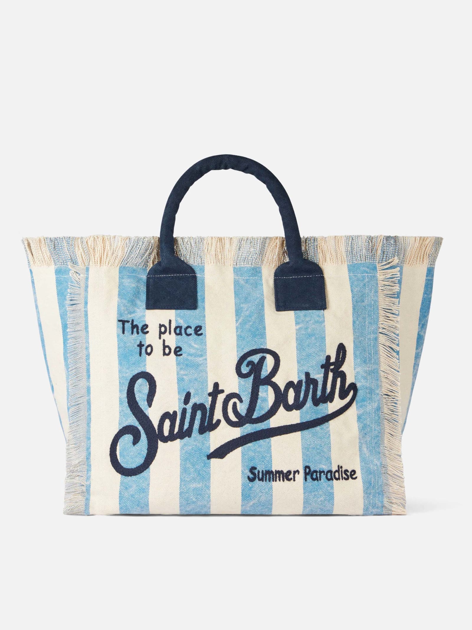 Mc2 Saint Barth Vanity Canvas Shoulder Bag With Saint Barth Print In Blue