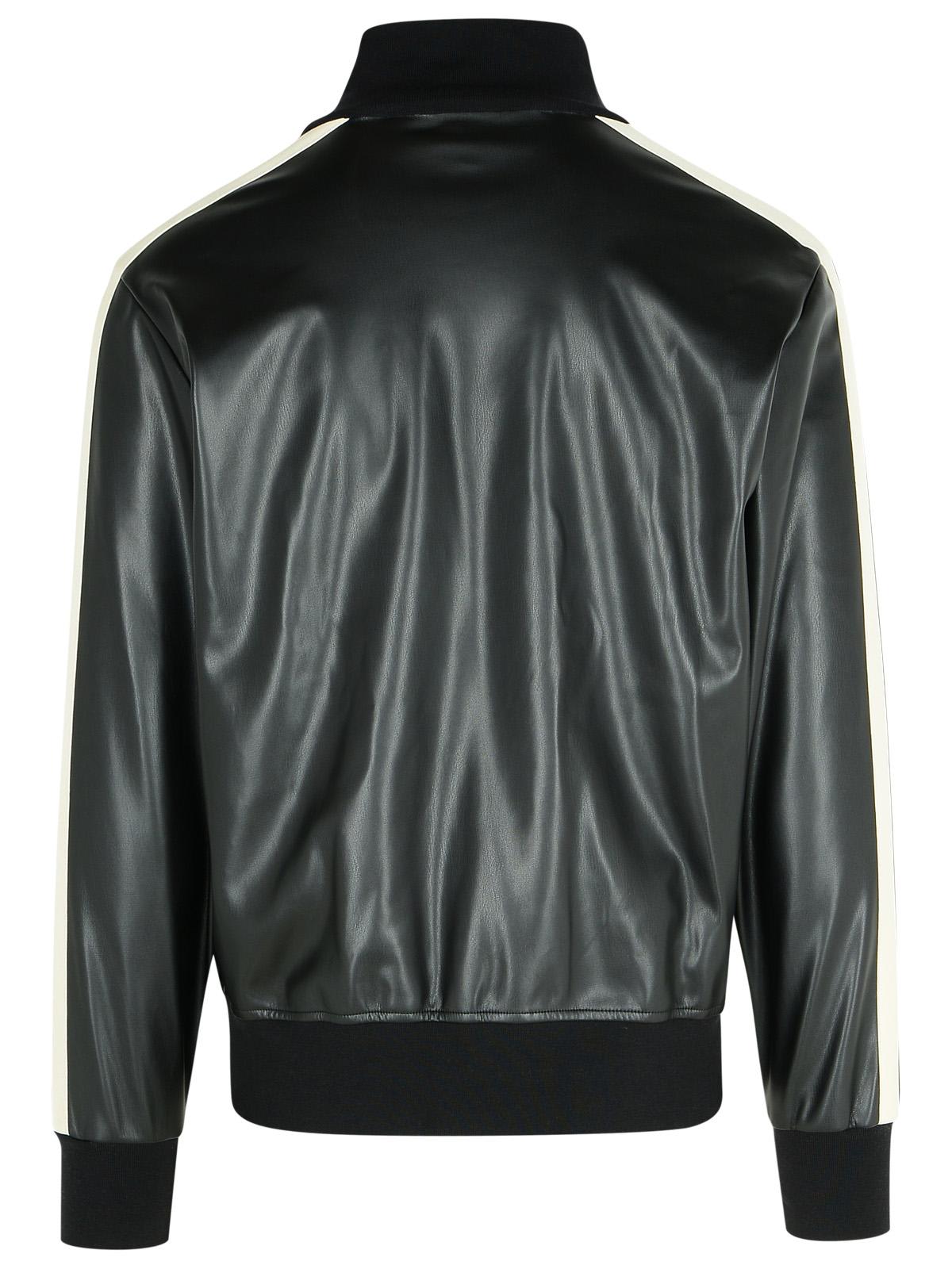 Shop Palm Angels Track Leather Black Polyester Blend Sweatshirt In Black Off White