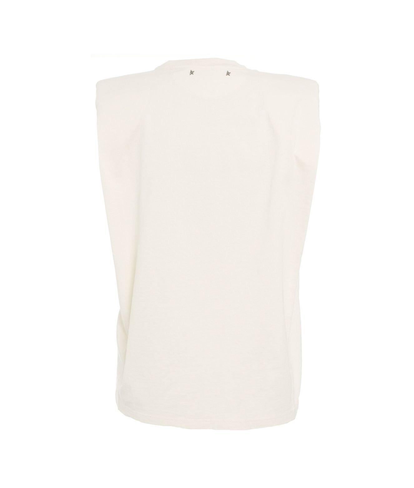 Shop Golden Goose Graphic Printed Sleeveless Top In White