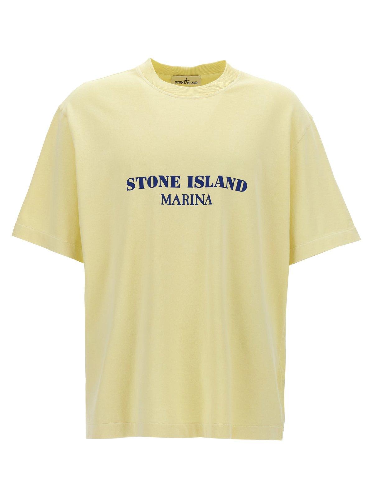 Shop Stone Island Logo Printed Crewneck T-shirt In White