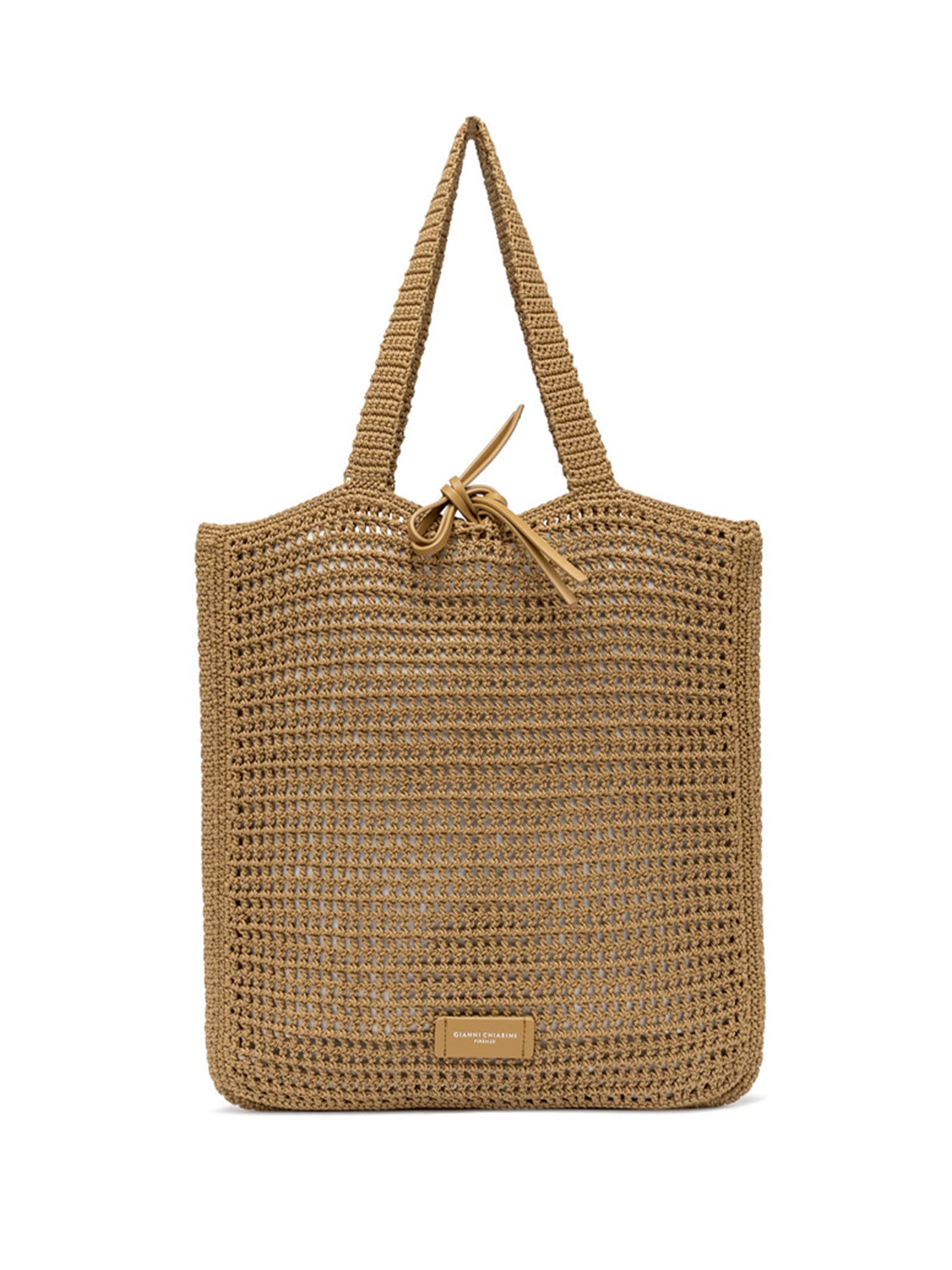 Vittoria Camel Shopping Bag In Crochet Fabric