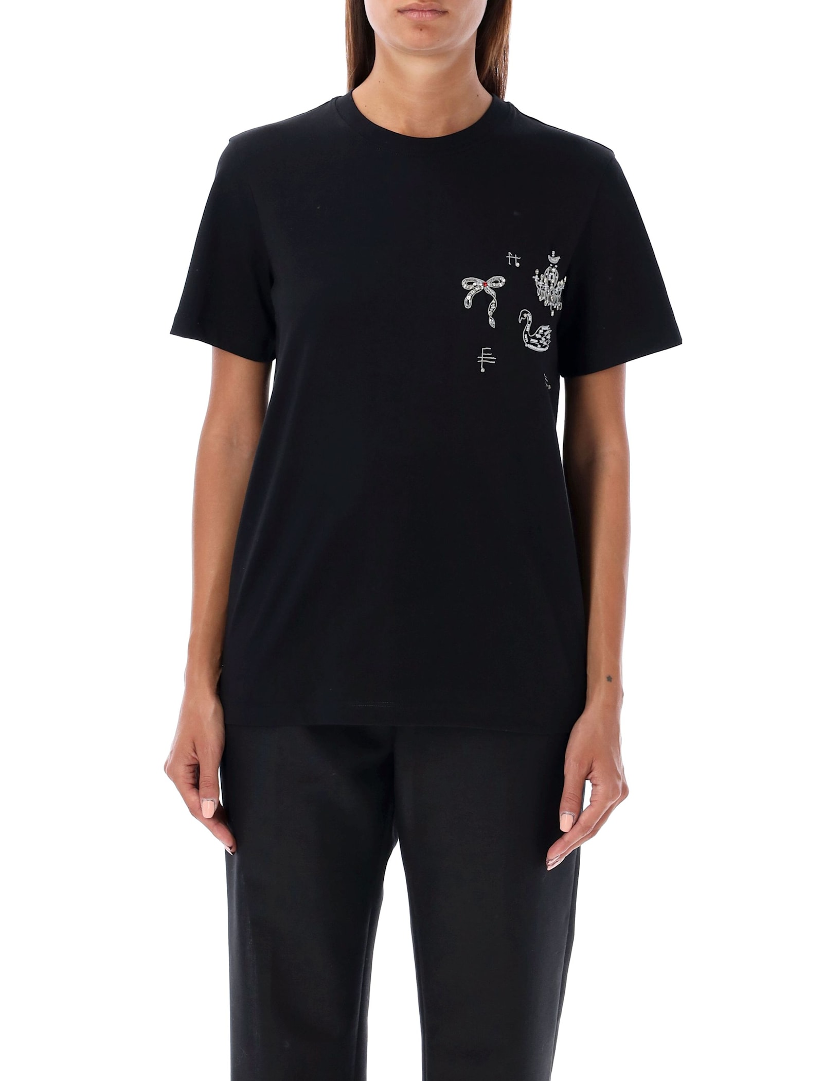 Shop Msgm Embroidered T-shirt In Black