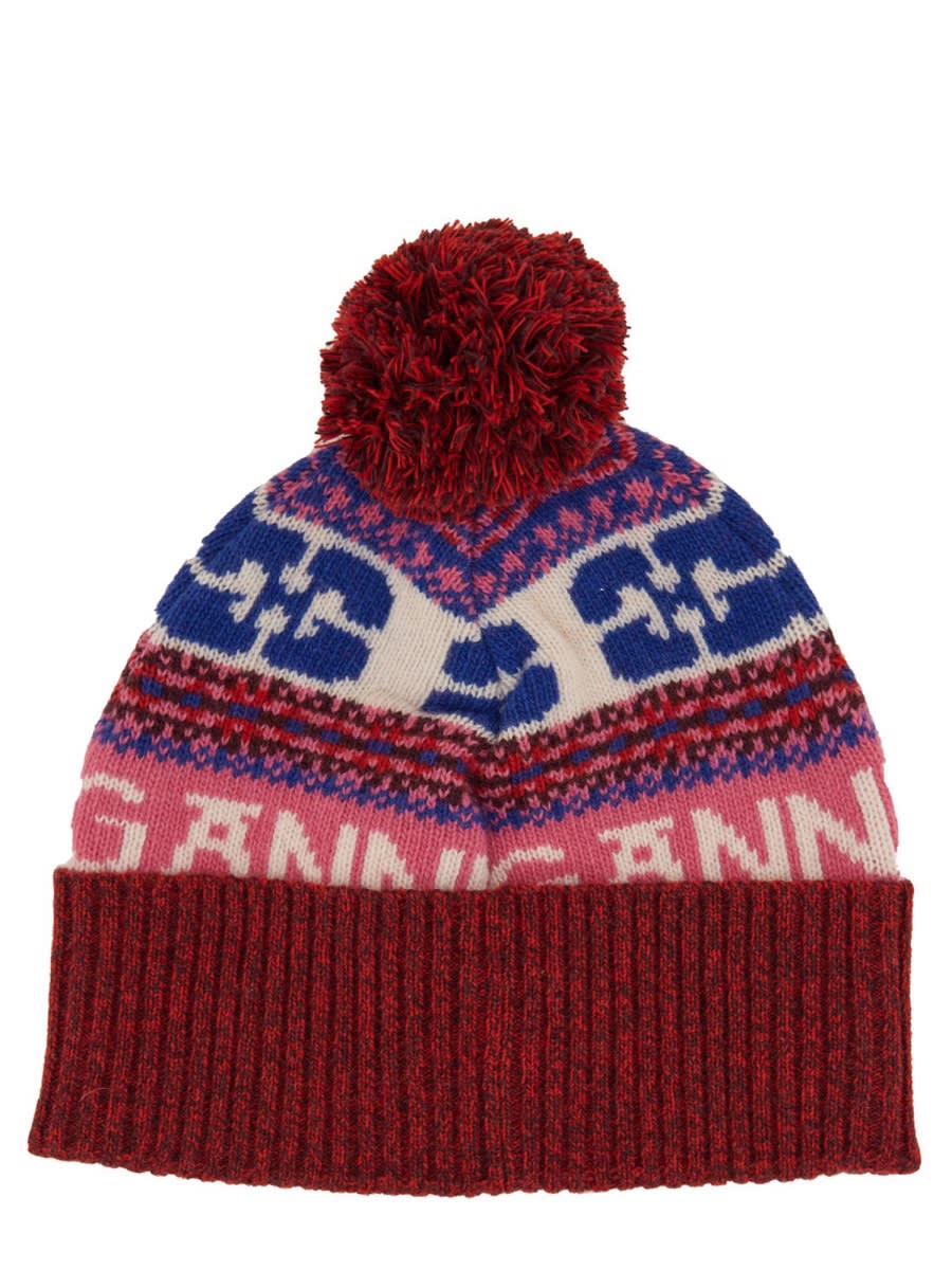 Shop Ganni Wool Beanie Hat In Multicolour