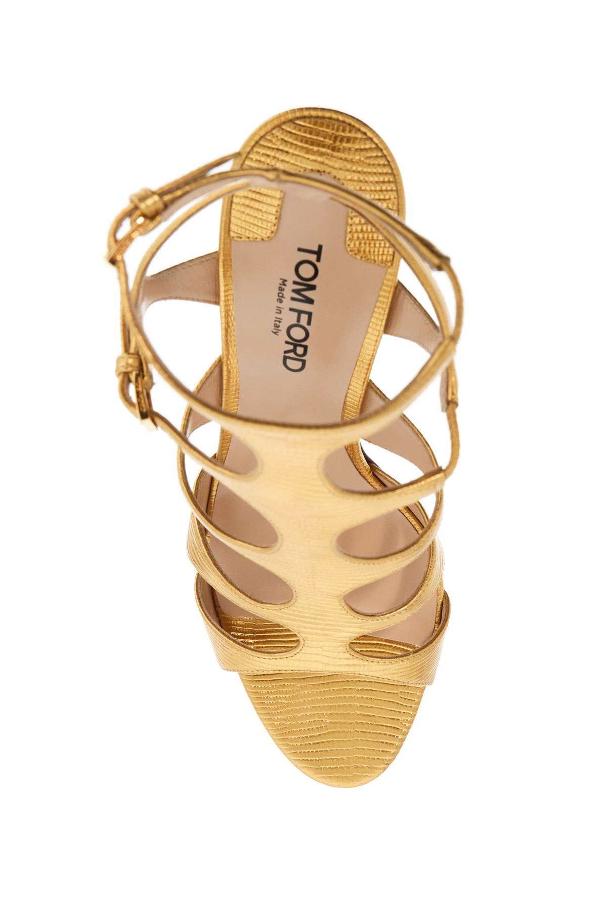 Tom Ford Lizard-printed Leather Caged Sandals In Gold