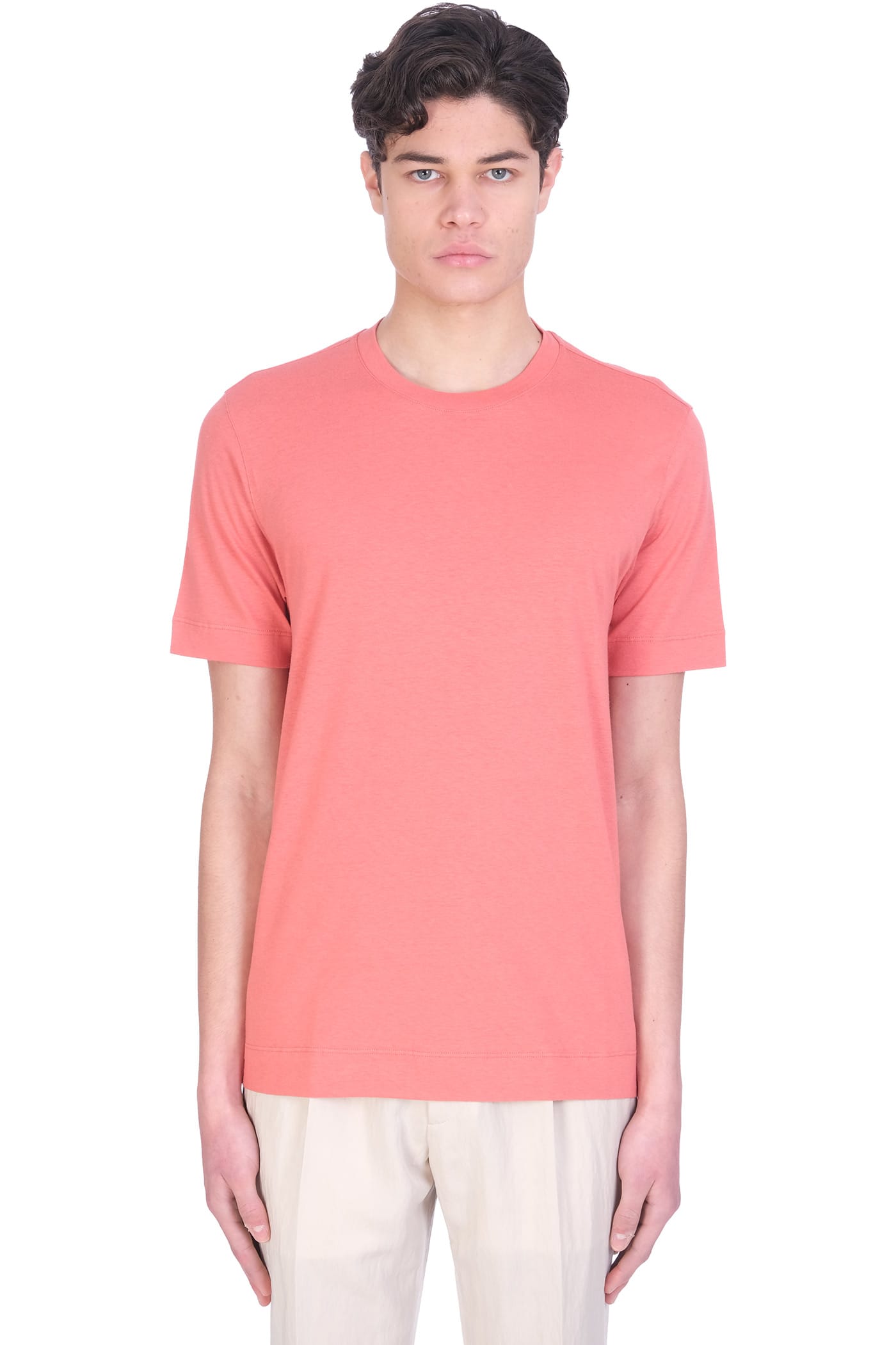 Z Zegna T-shirt In Red Cotton And Linen