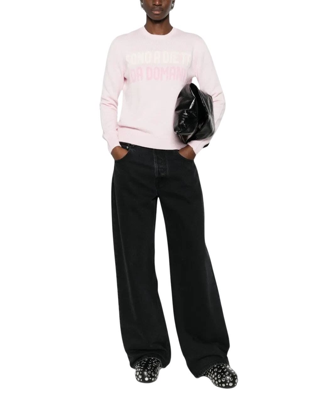Mc2 Saint Barth Ribbed Knit Lettering Jumper In Pink