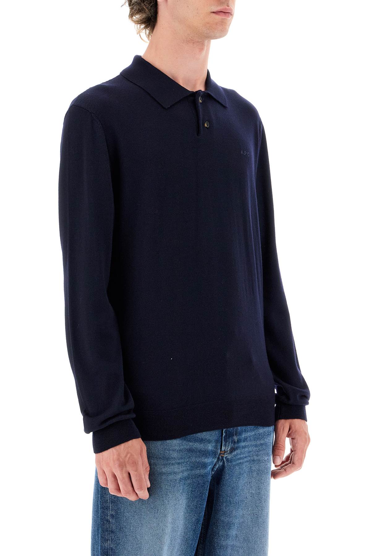 Shop Apc Jacob Wool Pullover Polo Sweater In Dark Navy (blue)