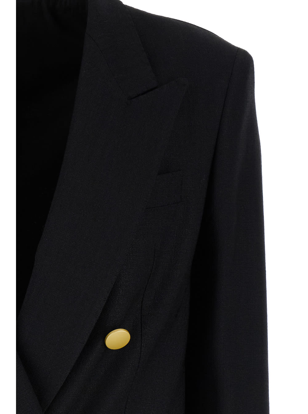 Shop Tagliatore Black Double-breasted Blazer With Gold-tone Buttons In Viscose Blend Woman