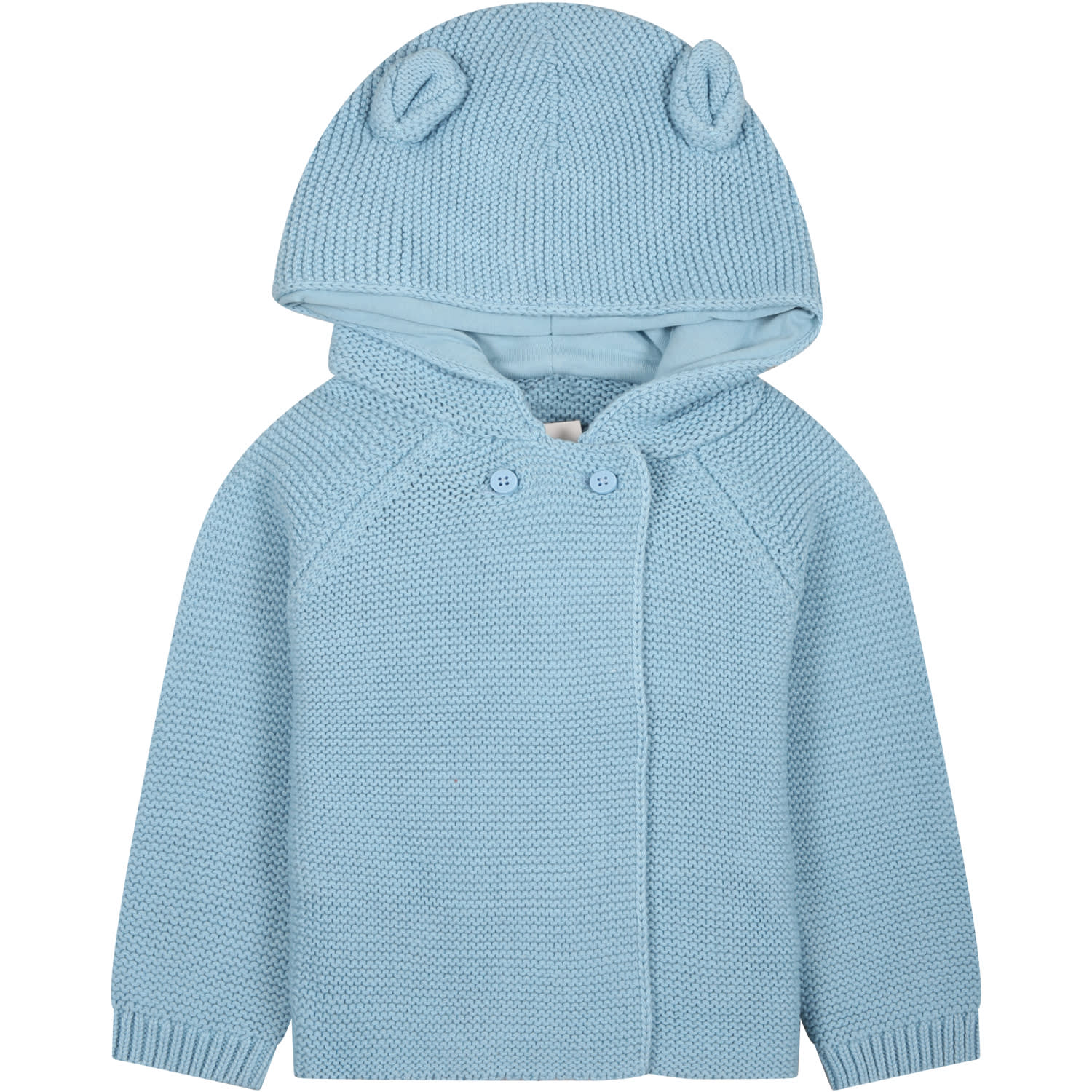 STELLA MCCARTNEY LIGHT-BLUE CARDIGAN FOR BABY BOY WITH EARS