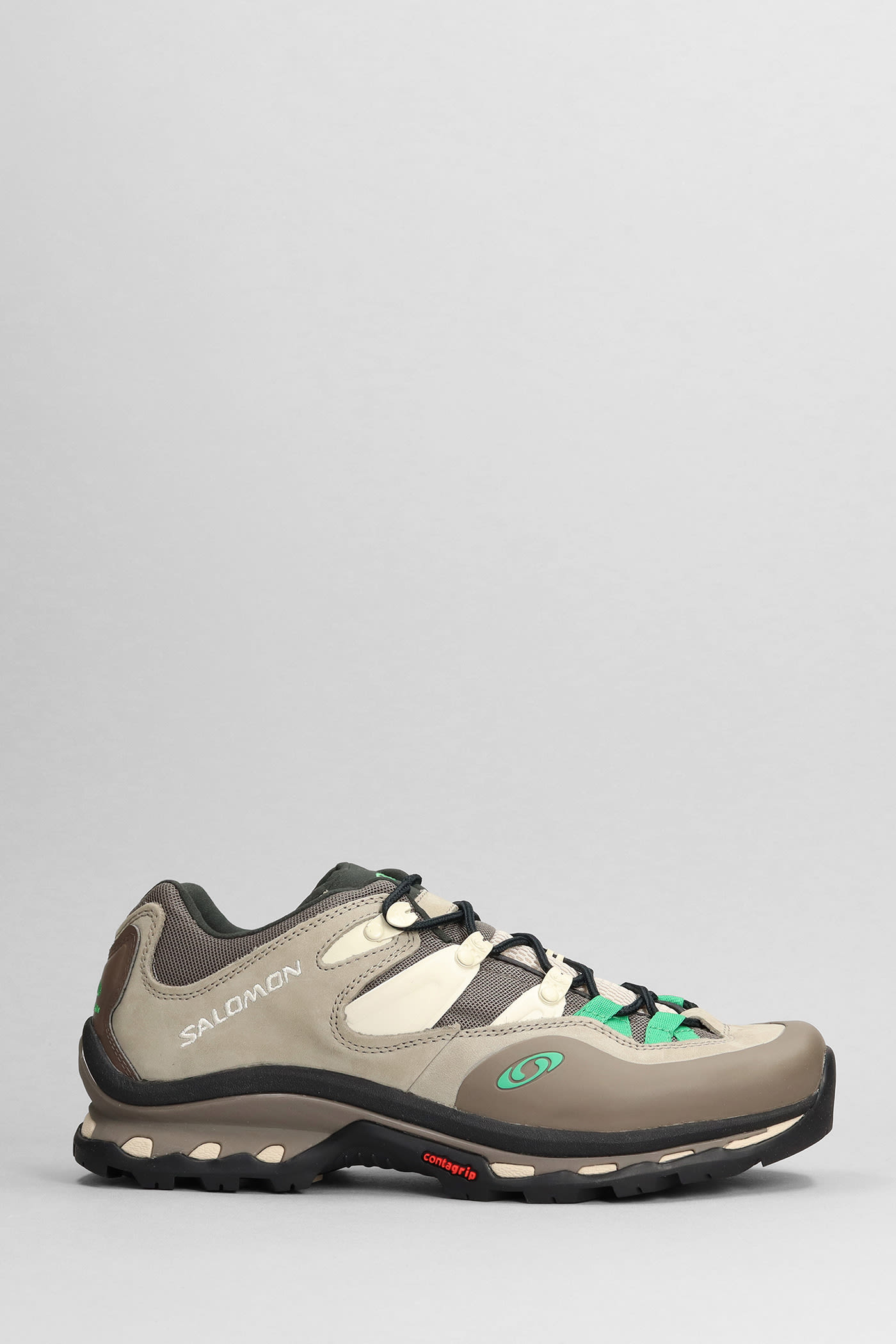 Shop Salomon Xt-quest 2 Sneakers In Brown Leather And Fabric In Falcon/cement/bright Green