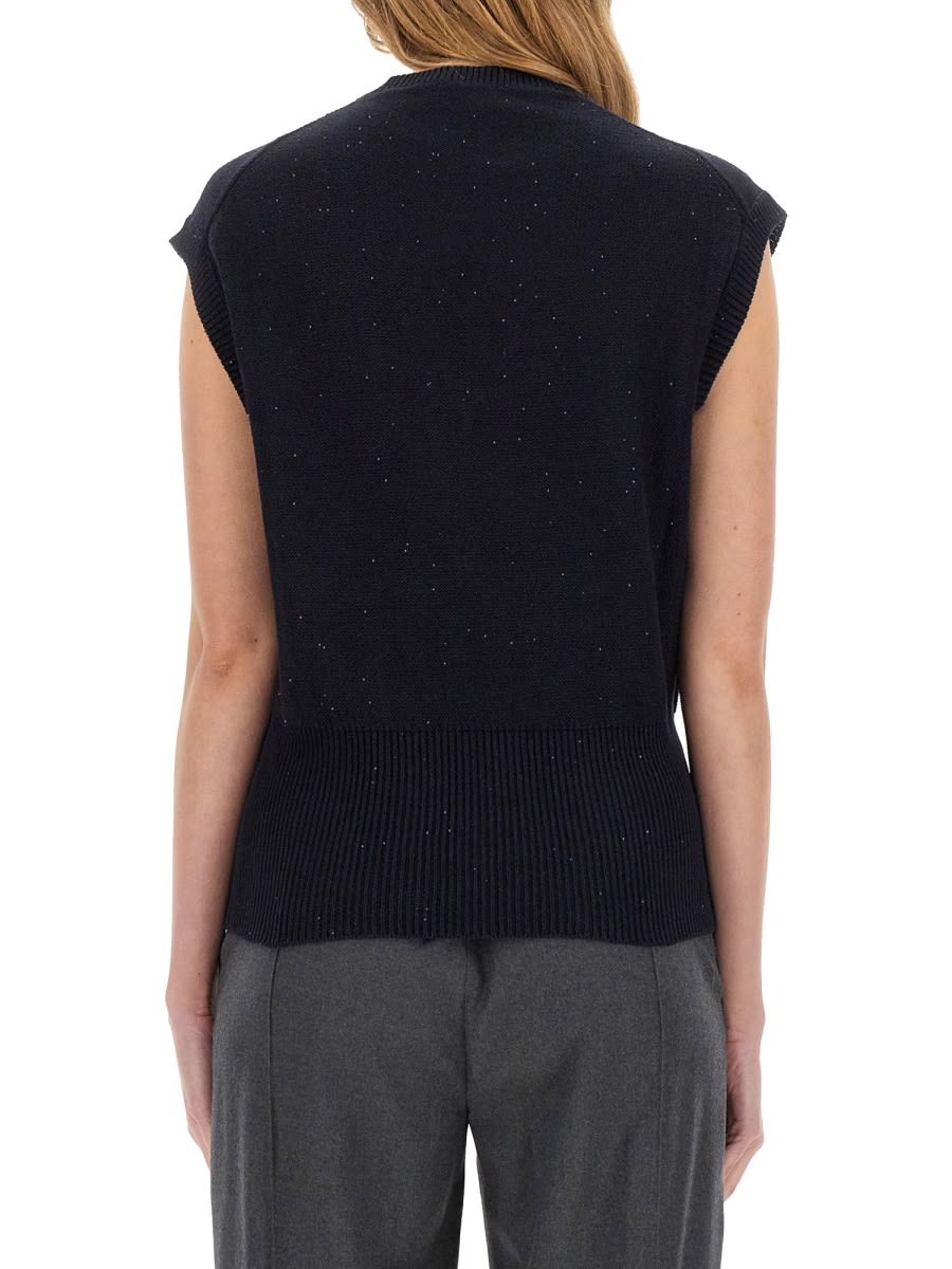 Shop Fabiana Filippi Cotton And Linen Vest With Sequins In Blue