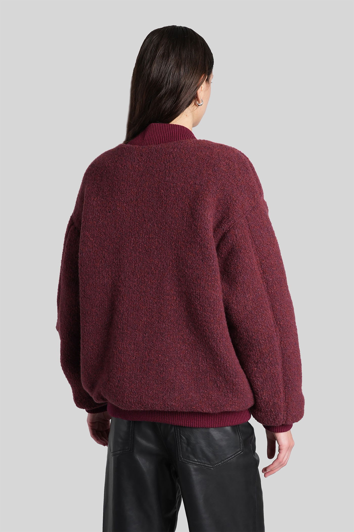 Laneus Bomber Jacket In Bordeaux Wool In Burgundy