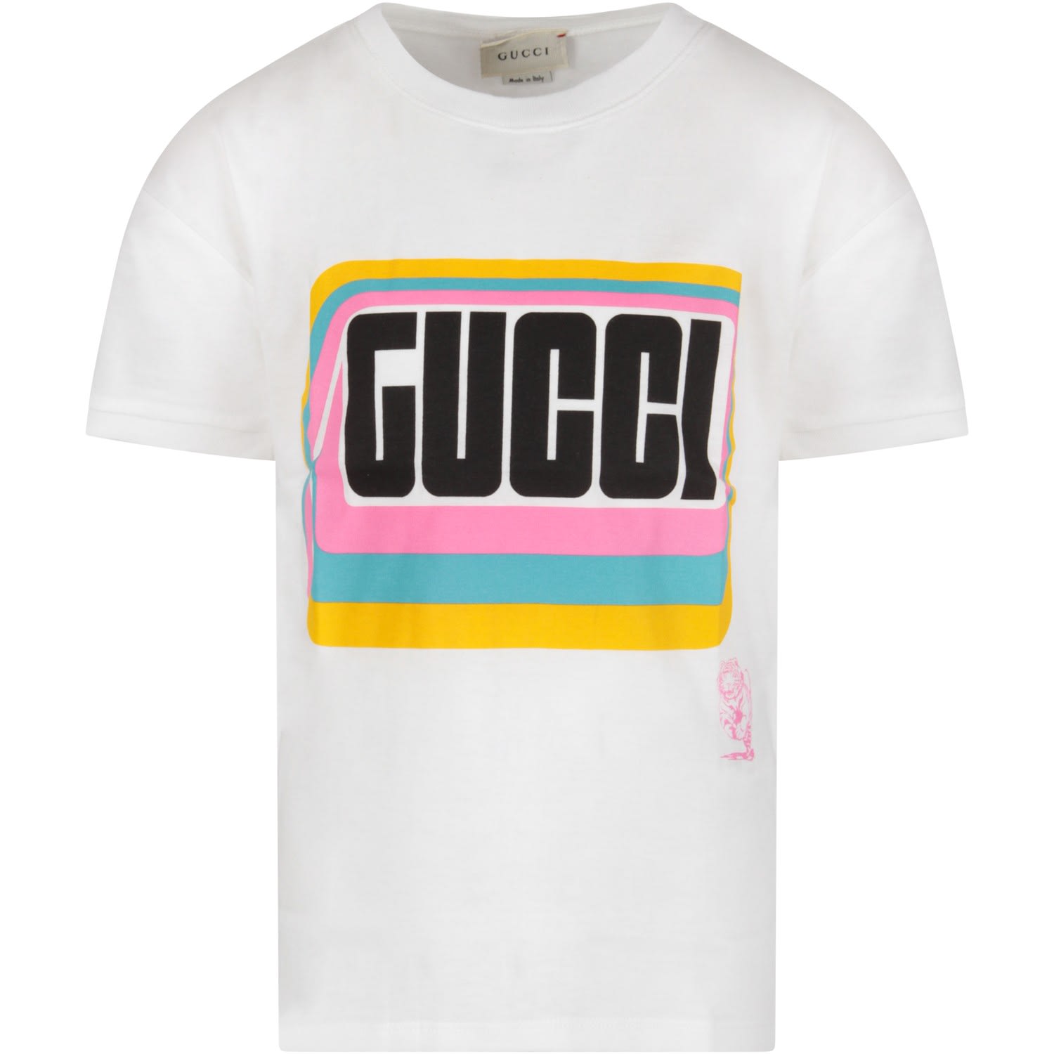 Gucci Kids' White Girl T-shirt With Black Logo In Ivory | ModeSens