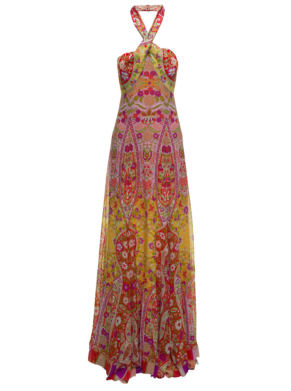 Etro Womans Floral Pailsey Printed Silk Georgette Long Dress