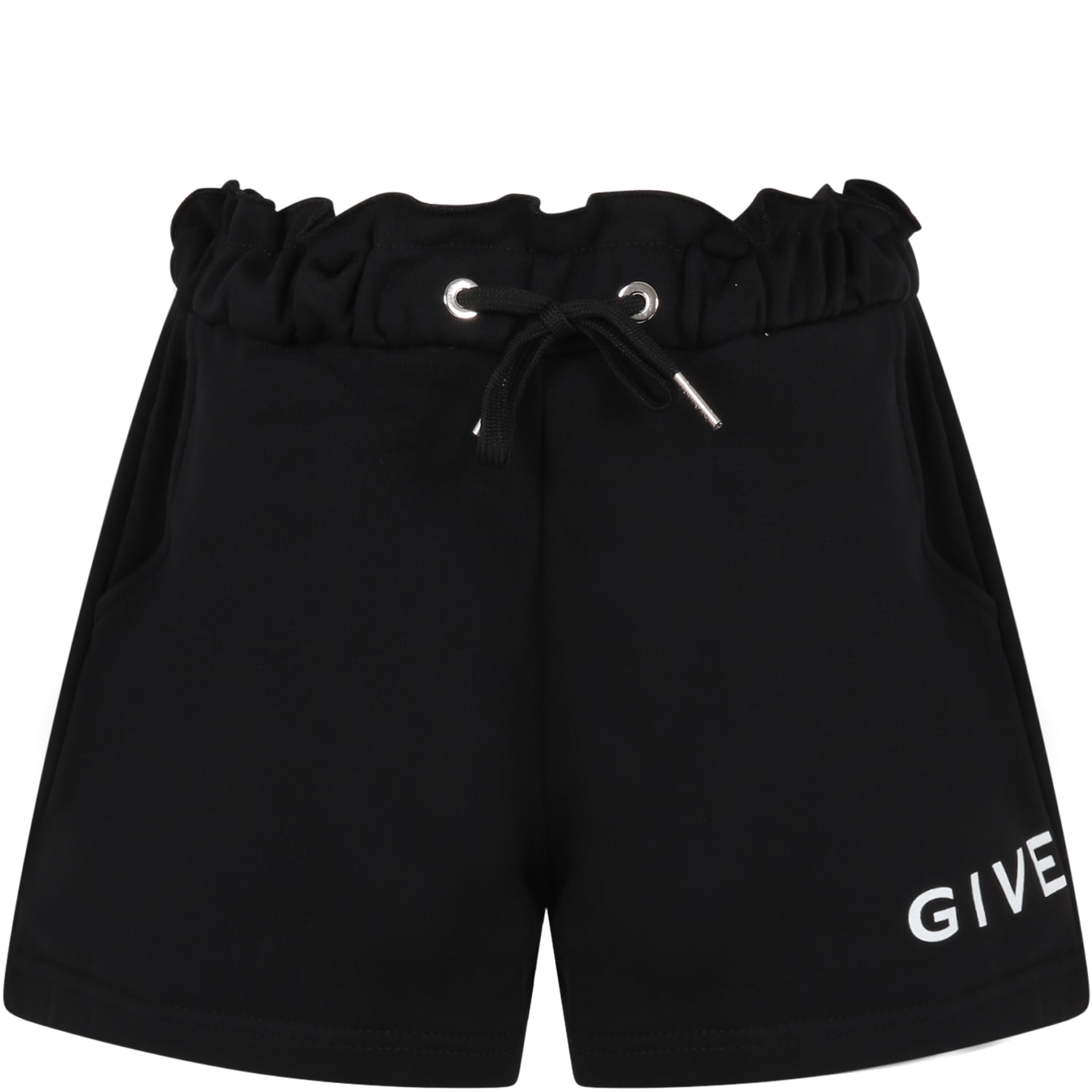GIVENCHY BLACK SHORTS FOR GIRL WITH WHITE LOGO