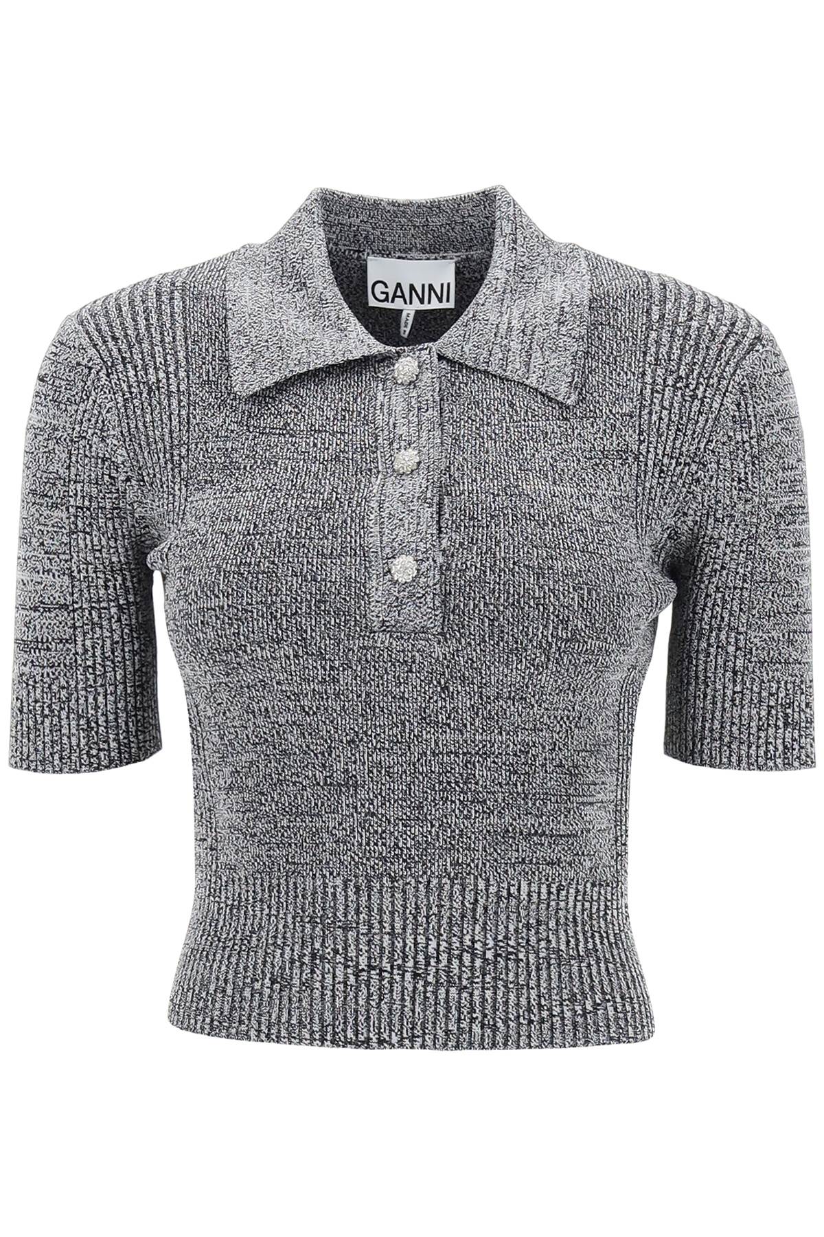 Stretch Knit Polo Top With Jewel Buttons
