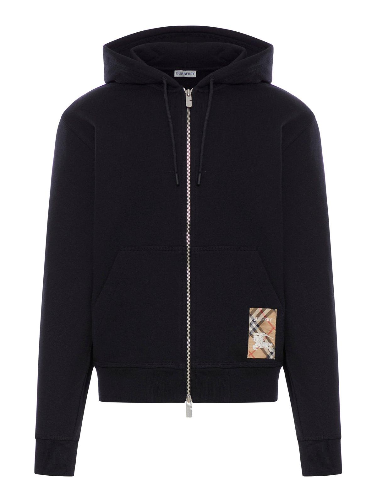 Check-label Zip-up Drawstring Hoodie