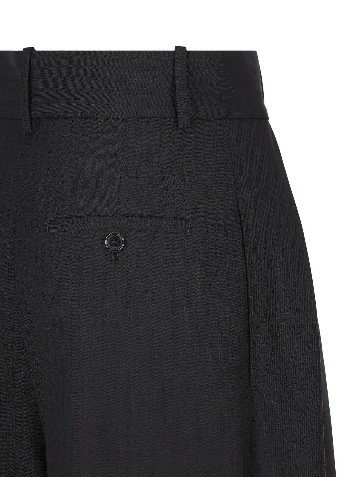 Shop Loewe Pinstriped Pleated Trousers In Black