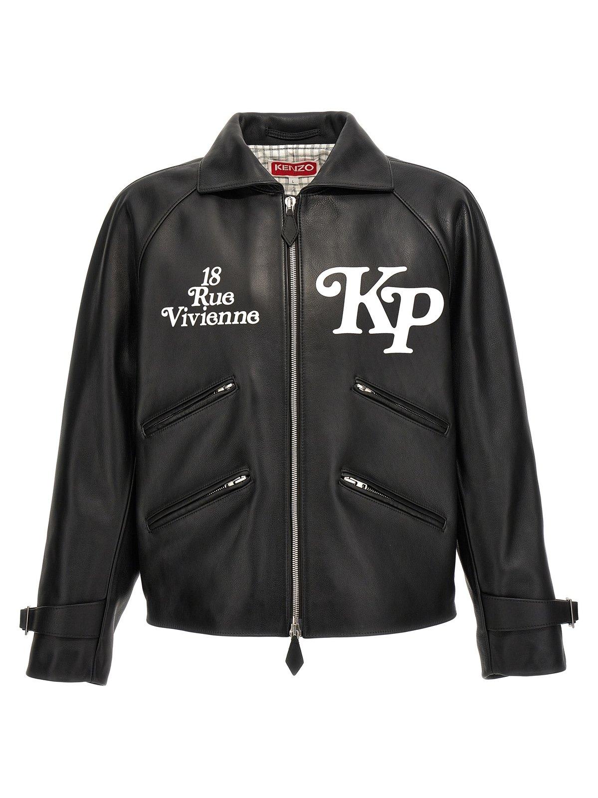 Kenzo By Verdy Leather Genderless Motorcycle Jacket In Black