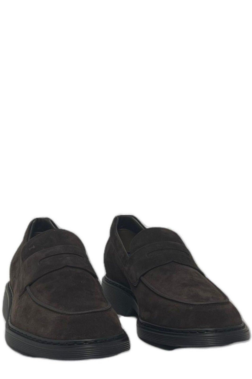 Shop Hogan Mocassino Almond-toe Loafers In Brown