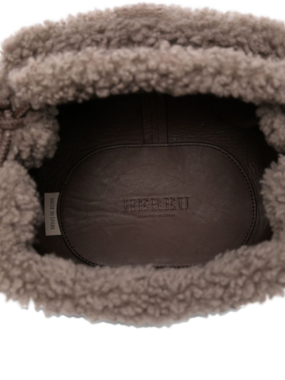 Hereu Mini Leather Handbag Shearling Trim In Brown