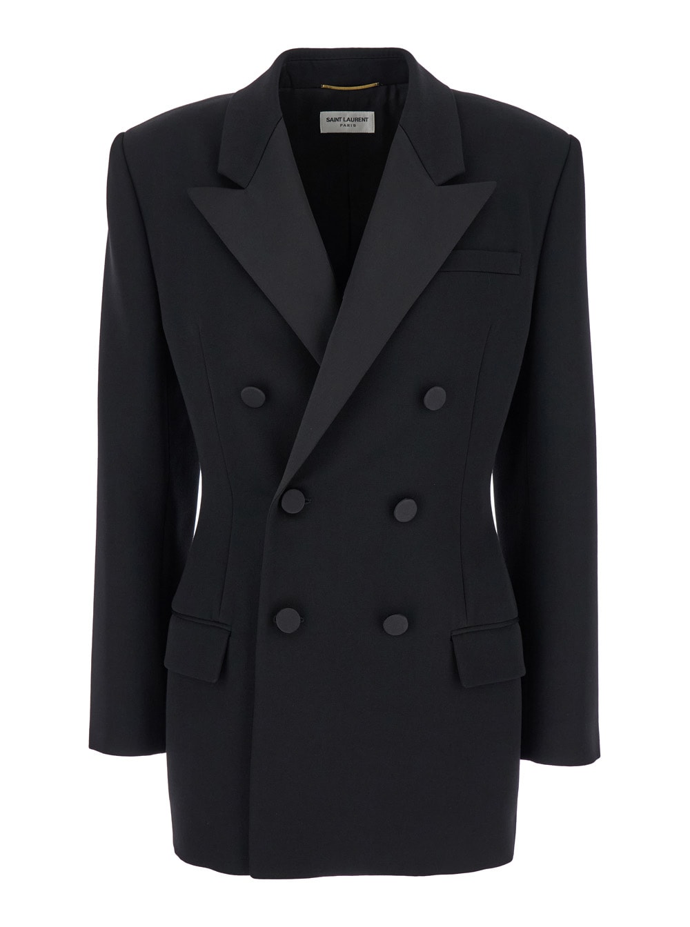 Shop Saint Laurent Black Double-breasted Jacket With Peak Revers In Wool Woman