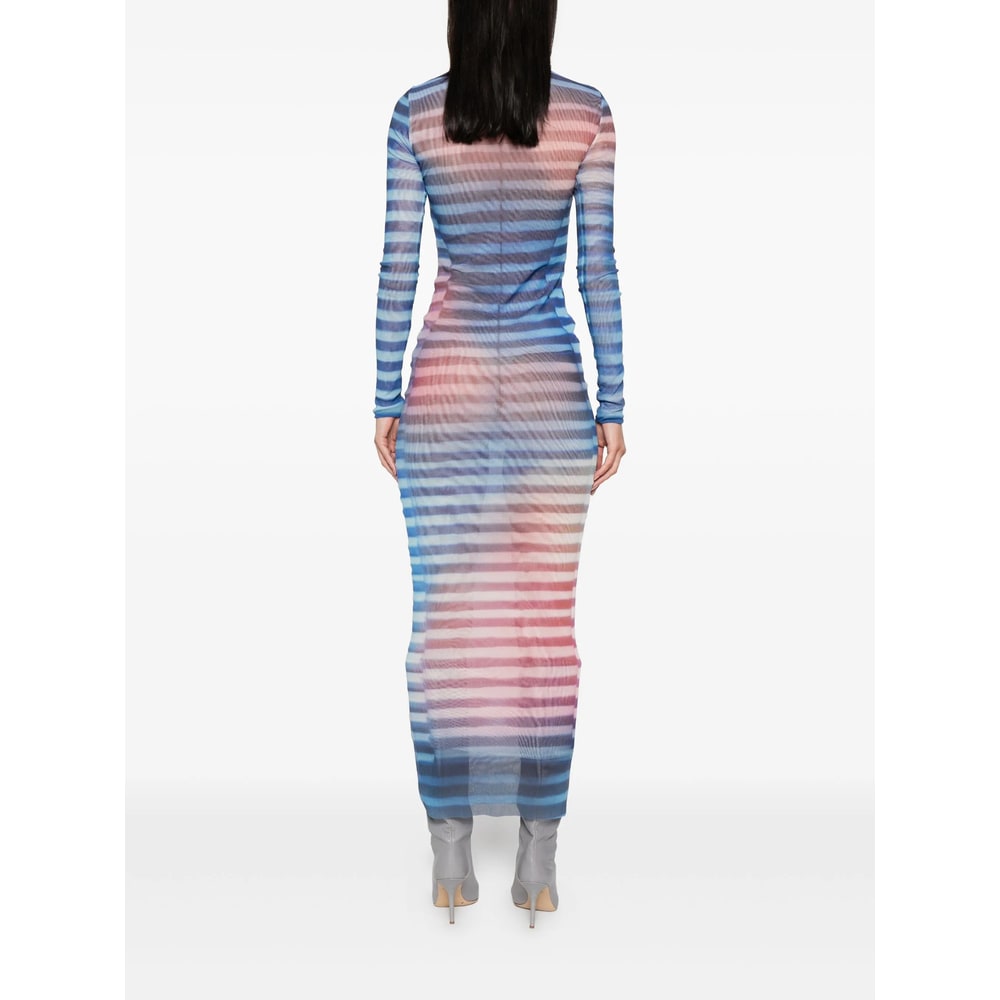 Jean Paul Gaultier Mesh Striped Bodycon Maxi Dress In Blue