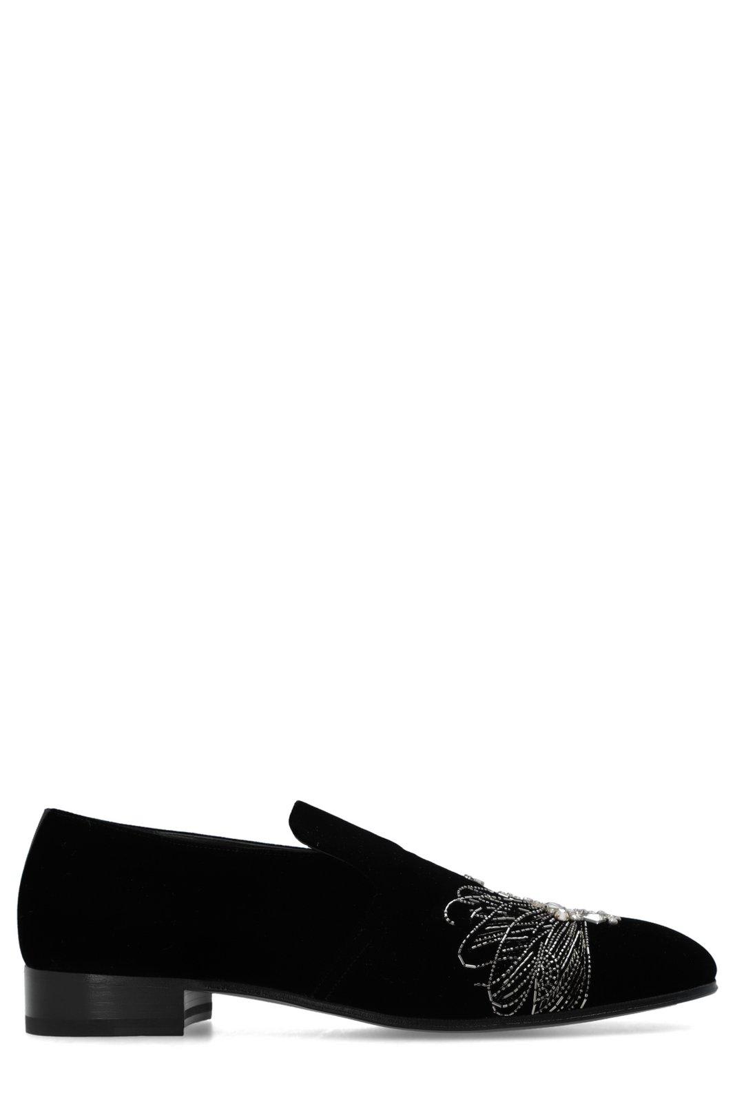 Shop Alexander Mcqueen Dragonfly Embellished Slip-on Loafers In Black