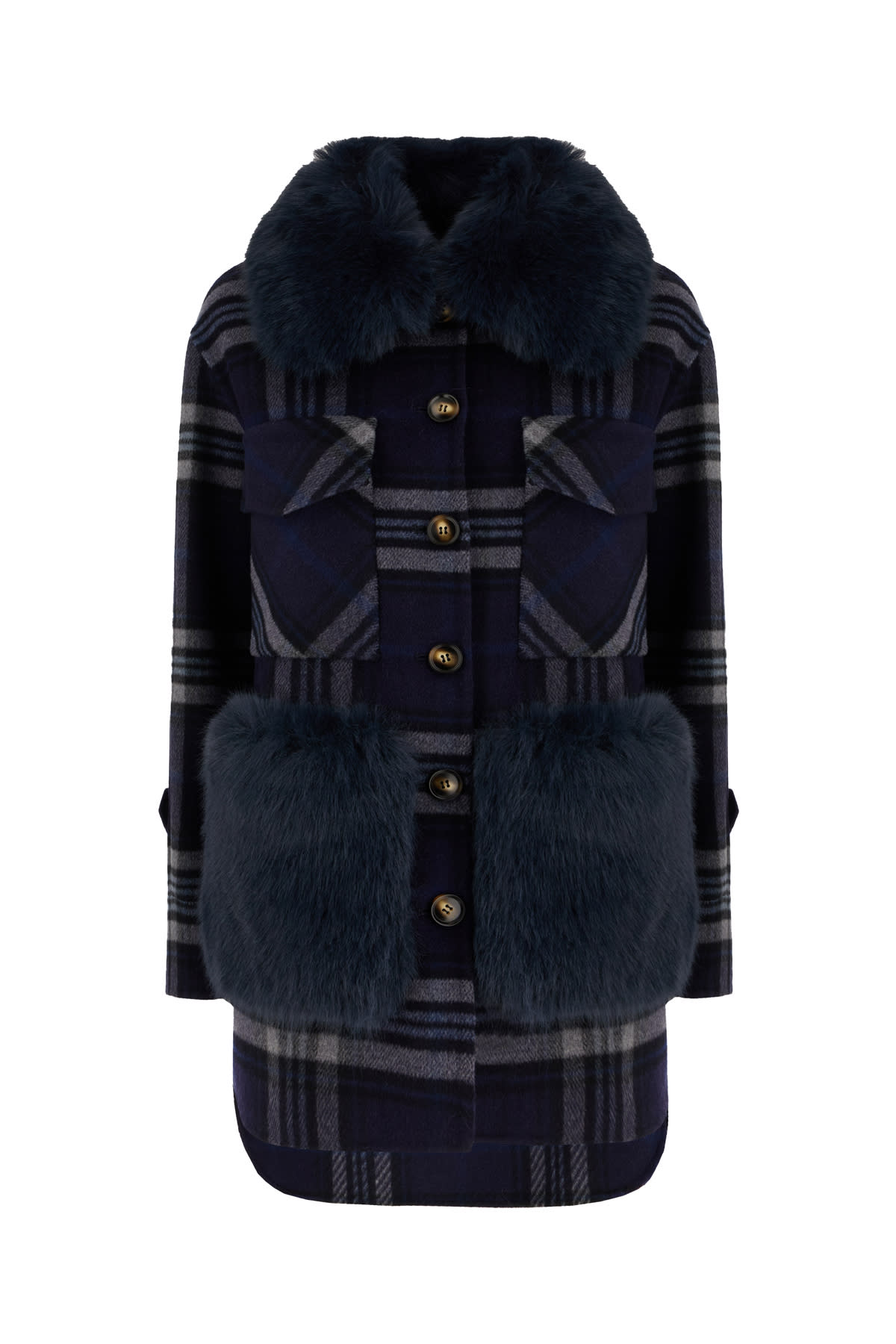 Ava Adore Embroidered Wool And Polyester Coat In Blue