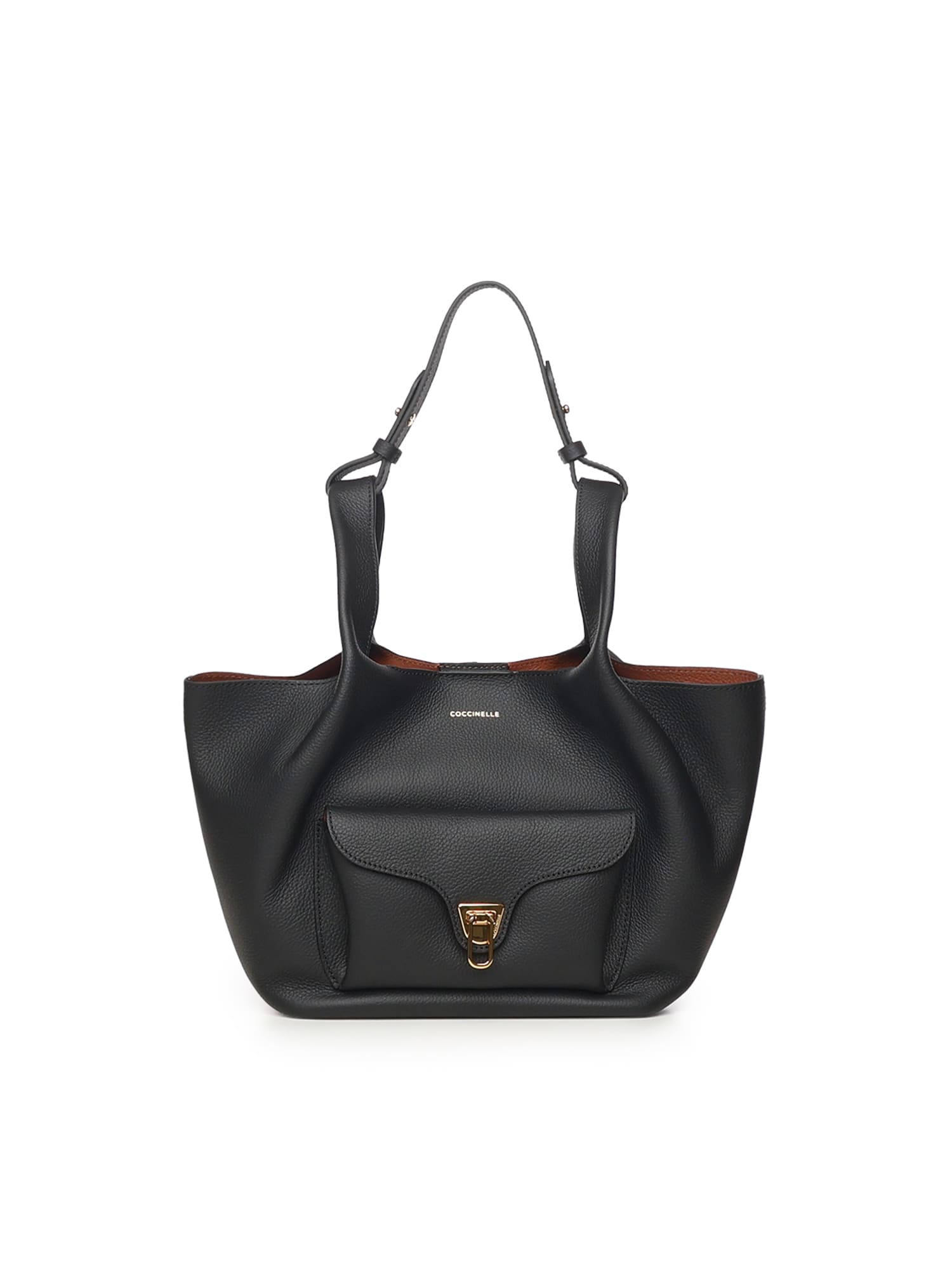 Coccinelle Beat Small Leather Shopping Bag In Black