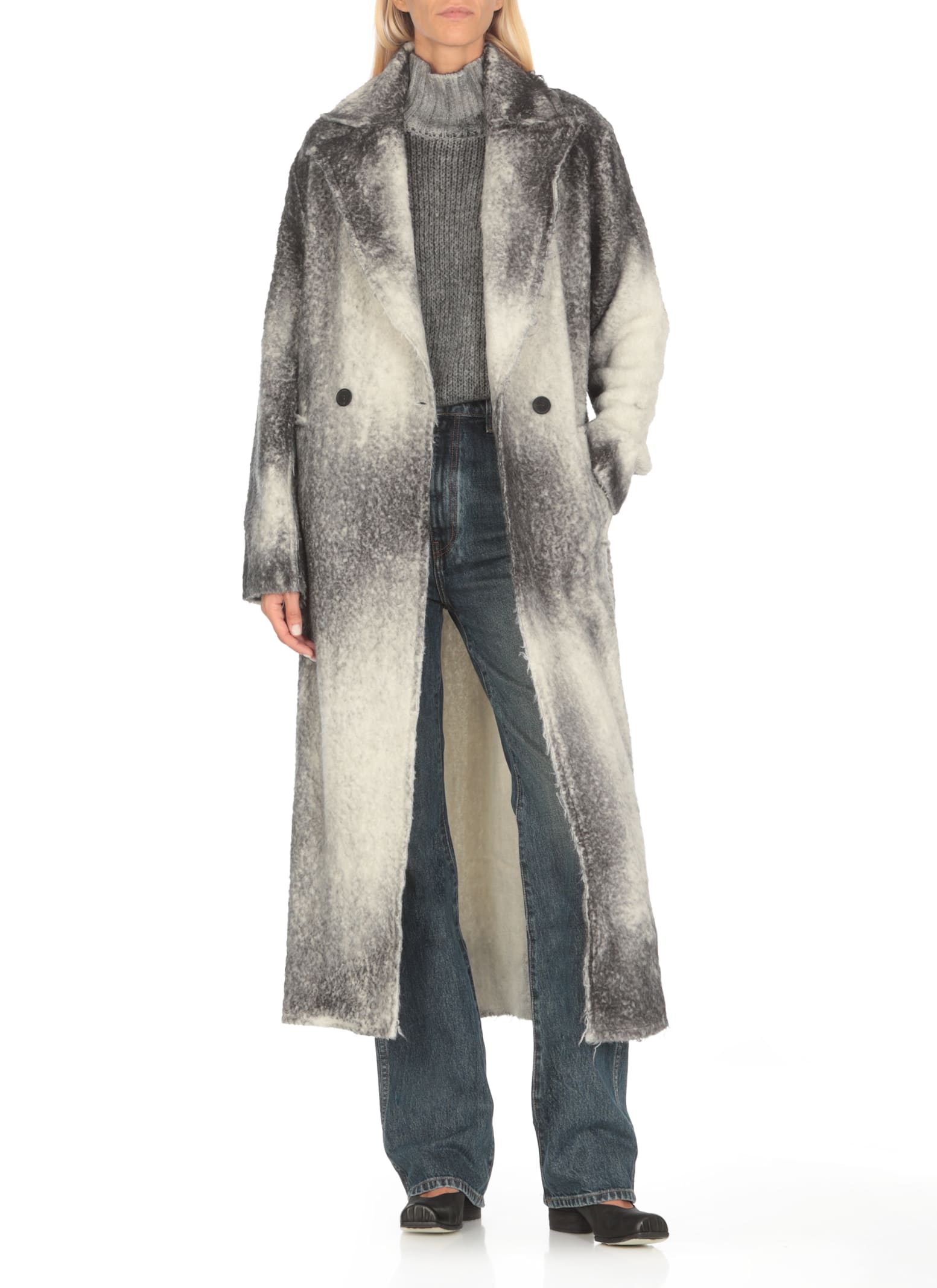 Shop Avant Toi Alpaca Coat In Grey