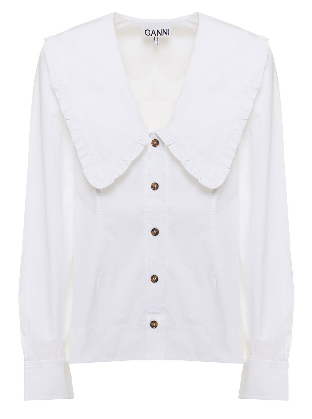 White Cotton Poplin Ganni Woman Shirt
