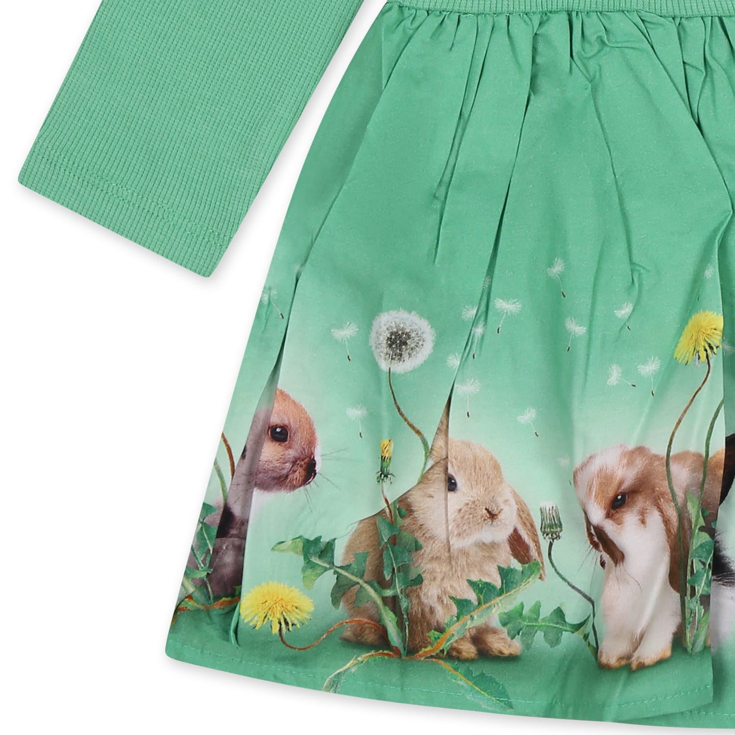 Molo Green Dress For Baby Girl With Rabbit In Green