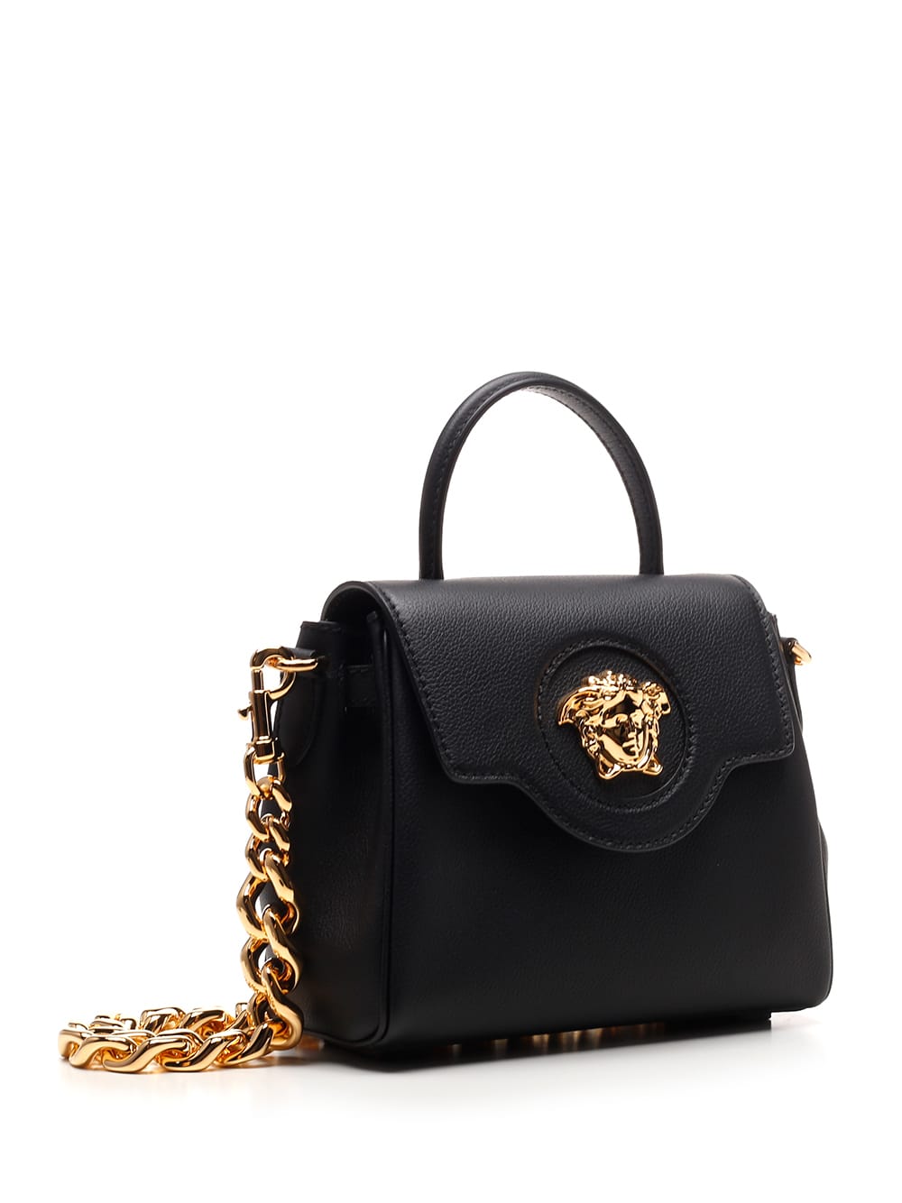 Shop Versace Small La Medusa Handbag In Black- Gold