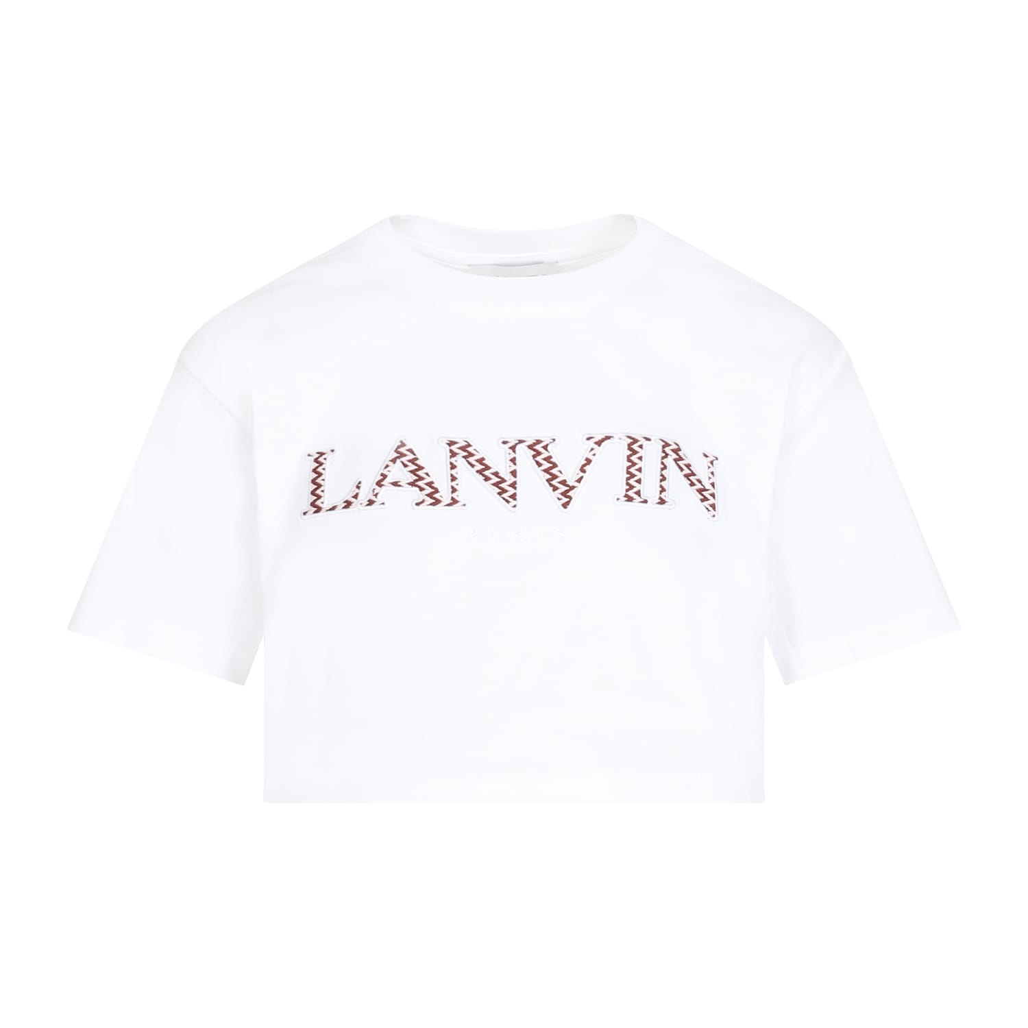 Shop Lanvin Curb Embroidered Cropped T-shirt In Optic White