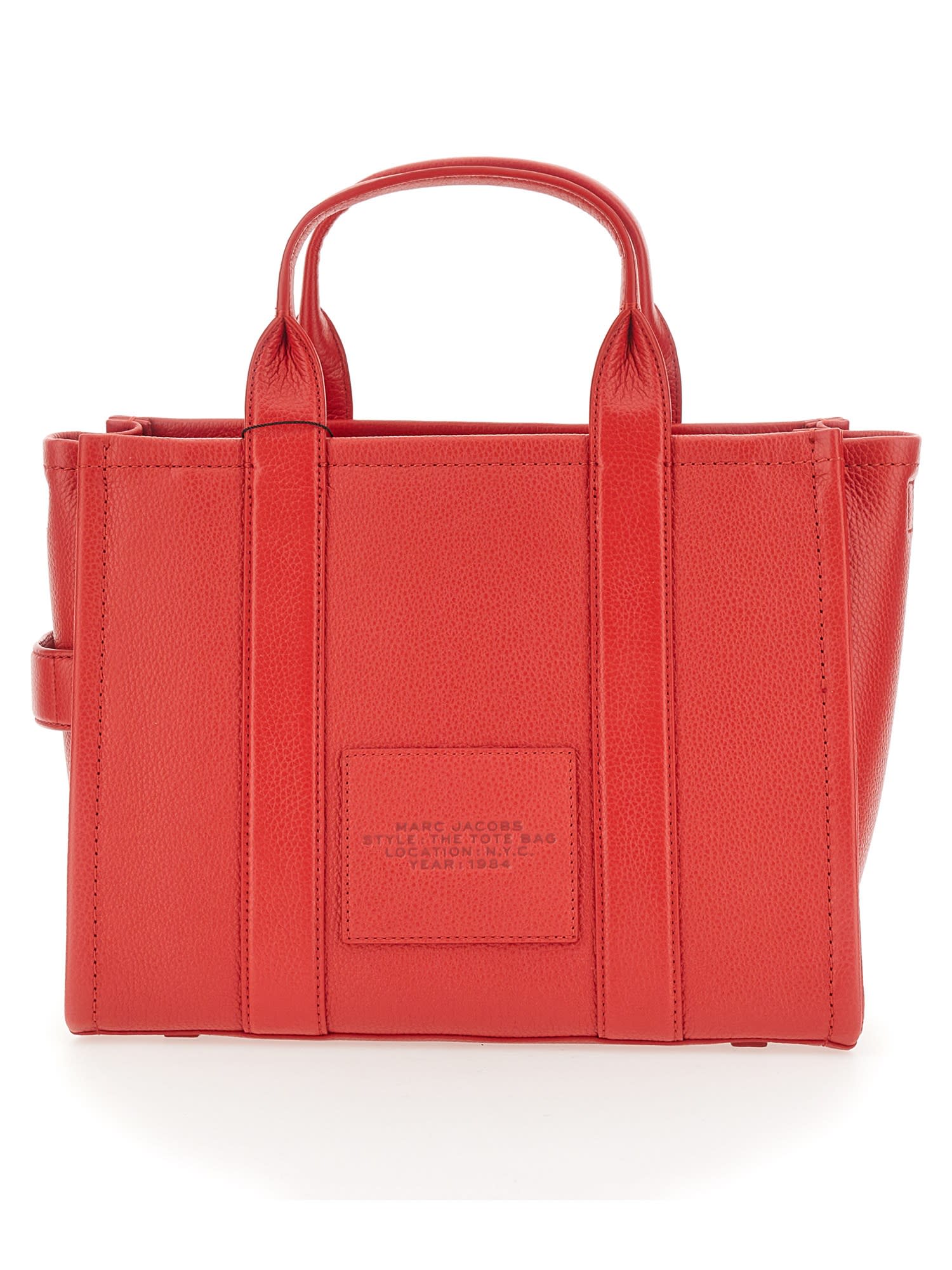 Shop Marc Jacobs The Leather Medium Tote Bag In Rosso