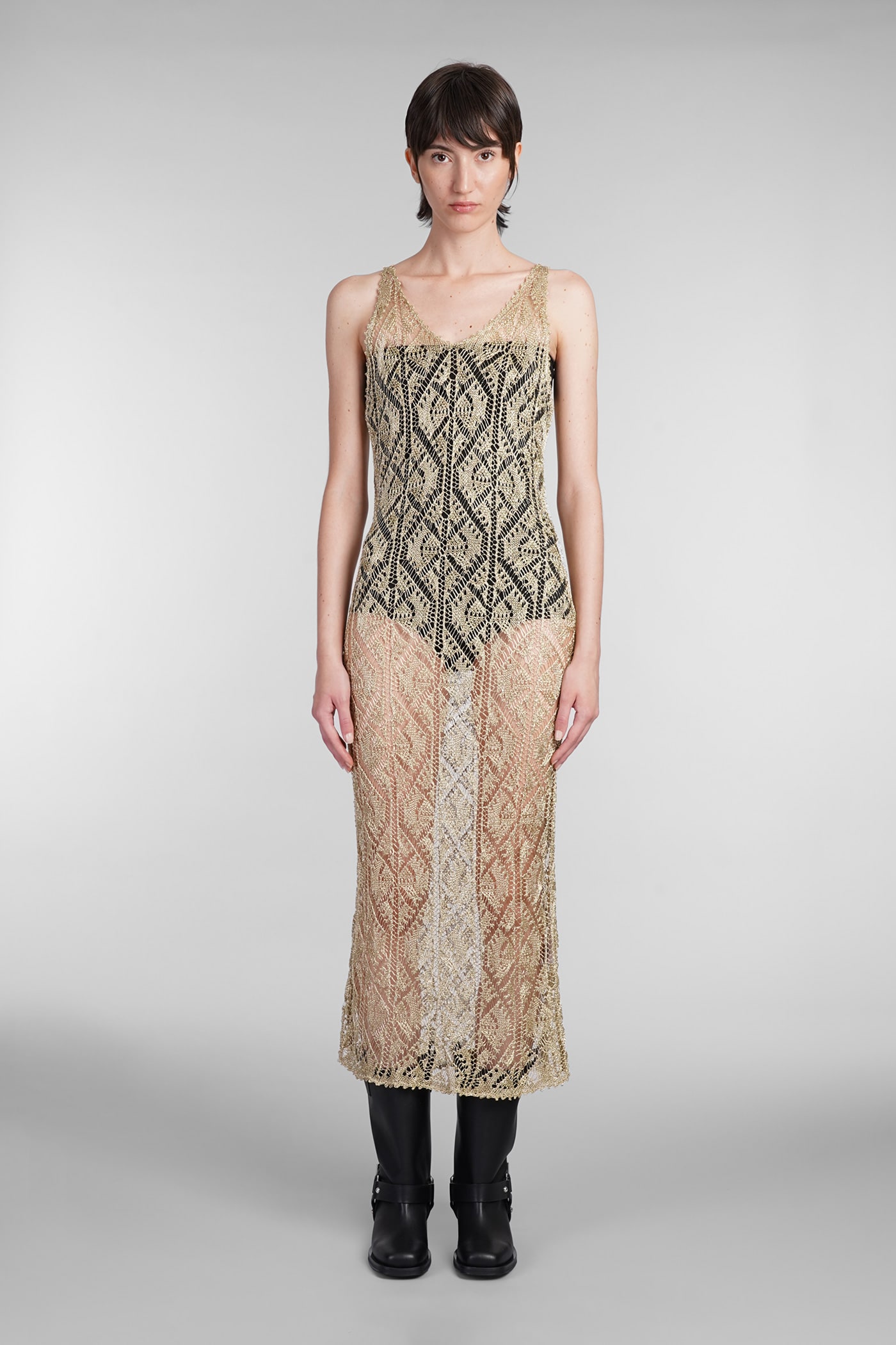 Shop Ganni Dress In Gold Viscose