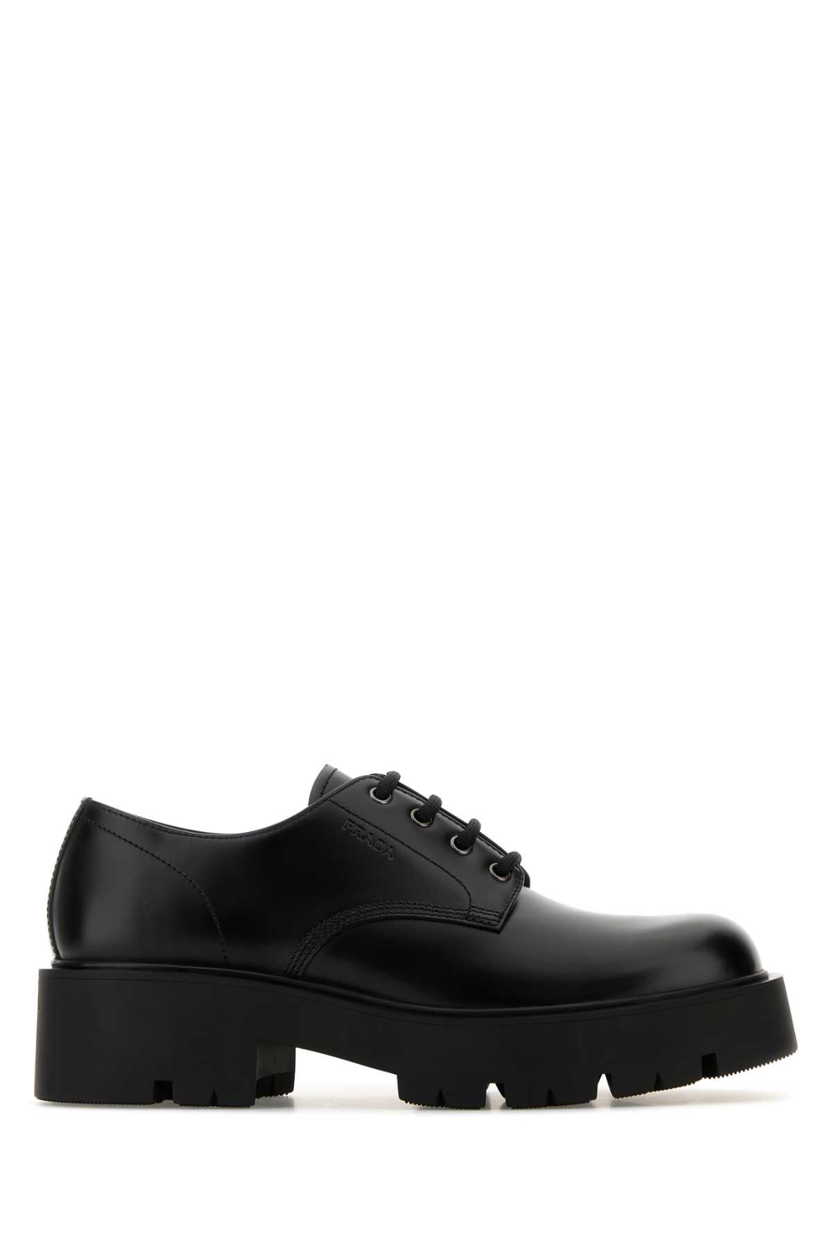 Shop Prada Black Leather Lace-up Shoes In Nero