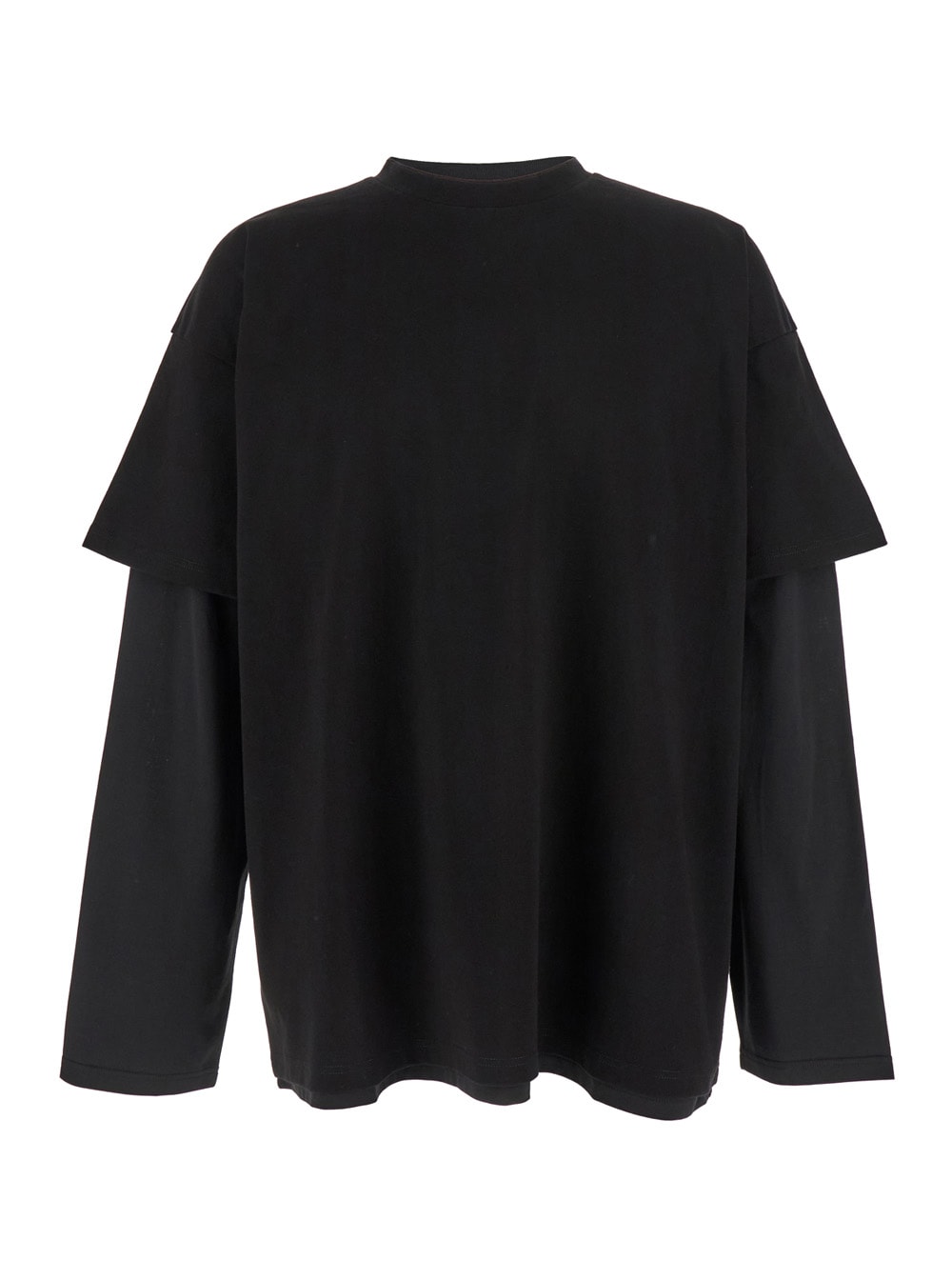 Jil Sander Black Crewneck T-shirt With Logo Lettering On The Rear And Layered Design